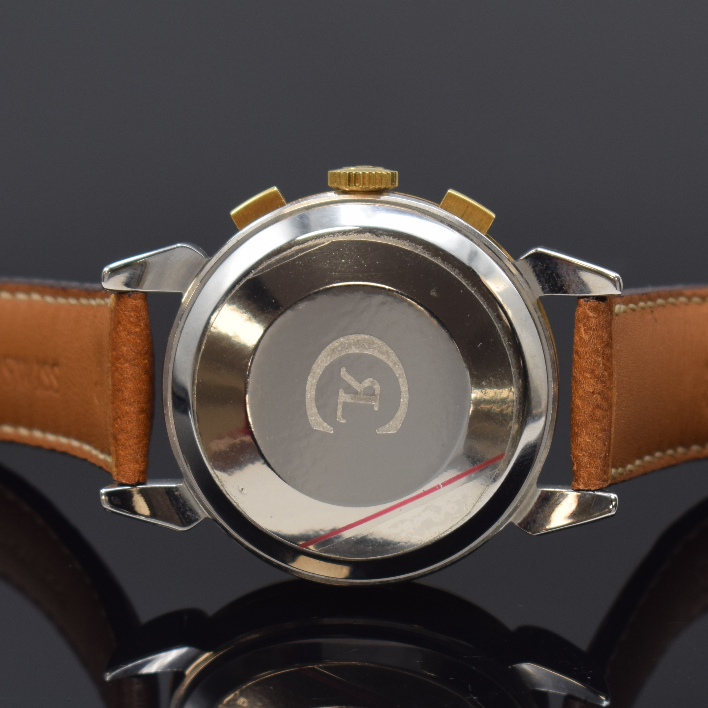Detail d: CHRONOSWISS Klassik Armbandchronograph in Stahl/Gold Referenz CH 7442, Schweiz um 2000, Automatik, 3-tlg. Geh. m. tropfenförm. Bandanstössen, Boden ...