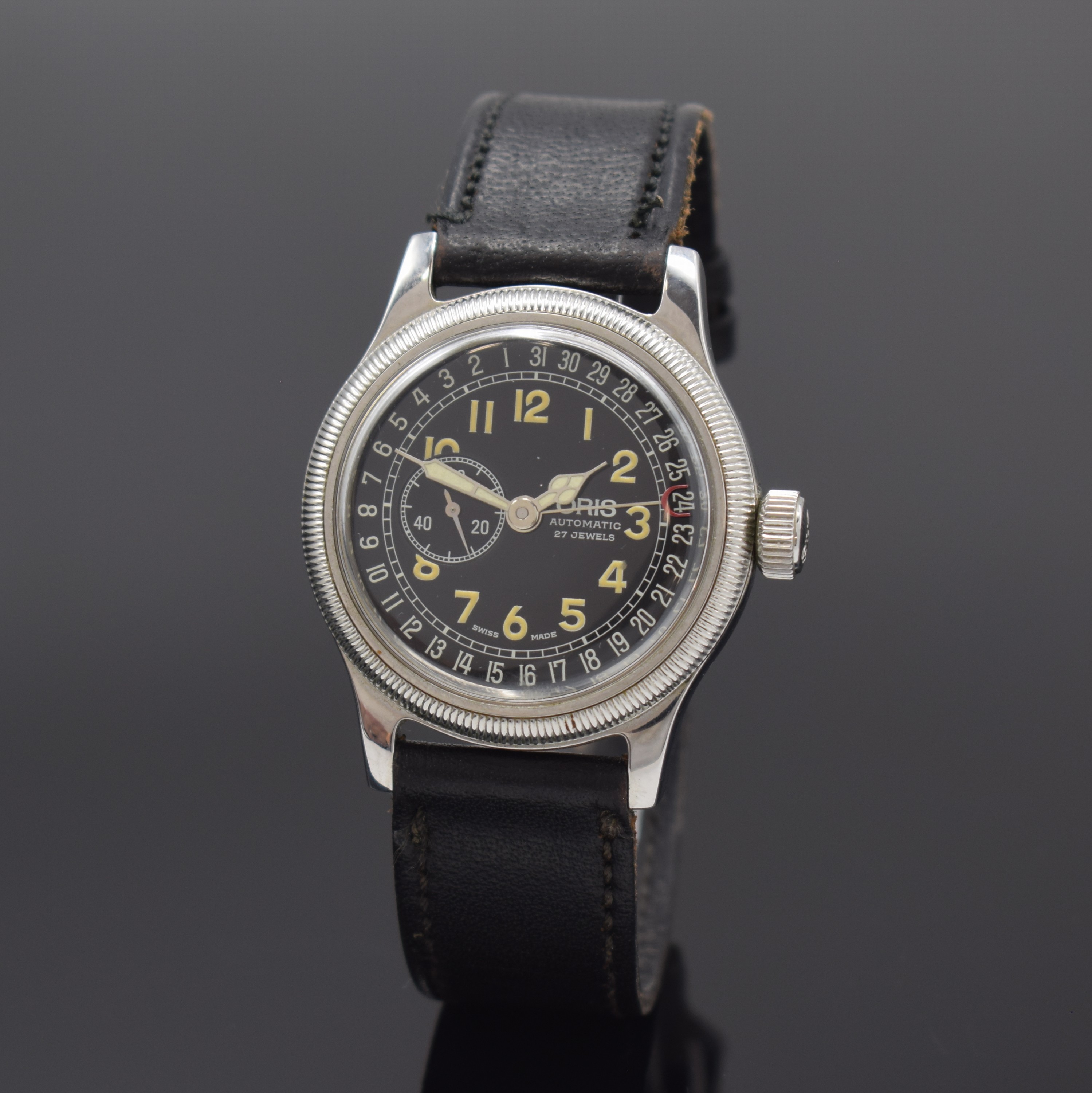ORIS Big Crown Pointer Date Armbanduhr Referenz 7463B in Stahl, Schweiz um 2000, Automatik, beids. vergl. Geh., Boden verschr., schwarz. Zifferbl., ...