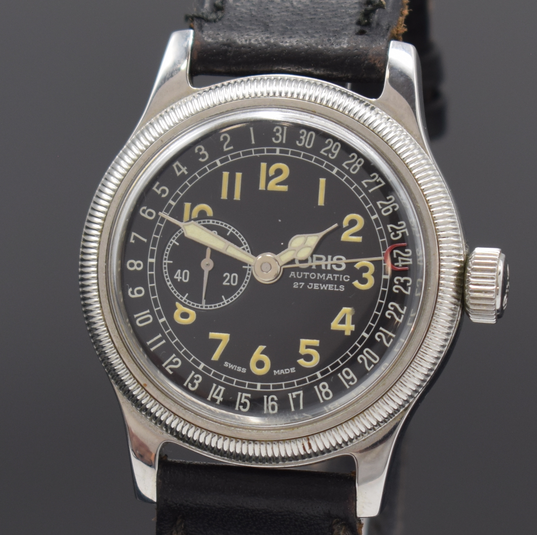 Detail a: ORIS Big Crown Pointer Date Armbanduhr Referenz 7463B in Stahl, Schweiz um 2000, Automatik, beids. vergl. Geh., Boden verschr., schwarz. Zifferbl., ...