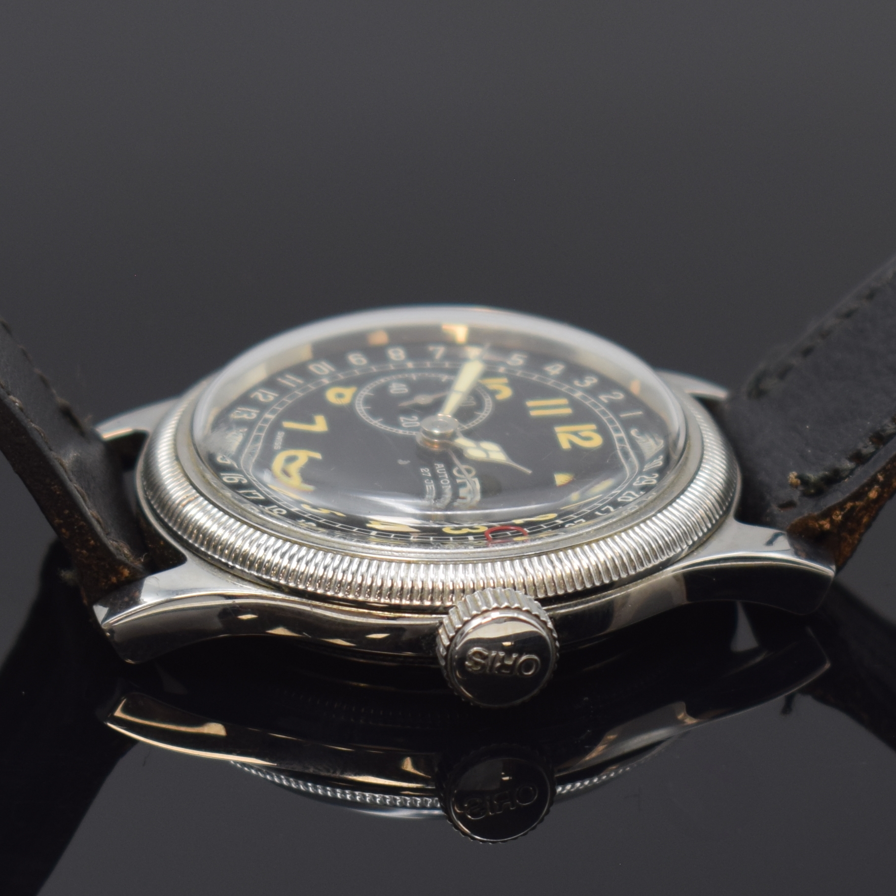 Detail b: ORIS Big Crown Pointer Date Armbanduhr Referenz 7463B in Stahl, Schweiz um 2000, Automatik, beids. vergl. Geh., Boden verschr., schwarz. Zifferbl., ...