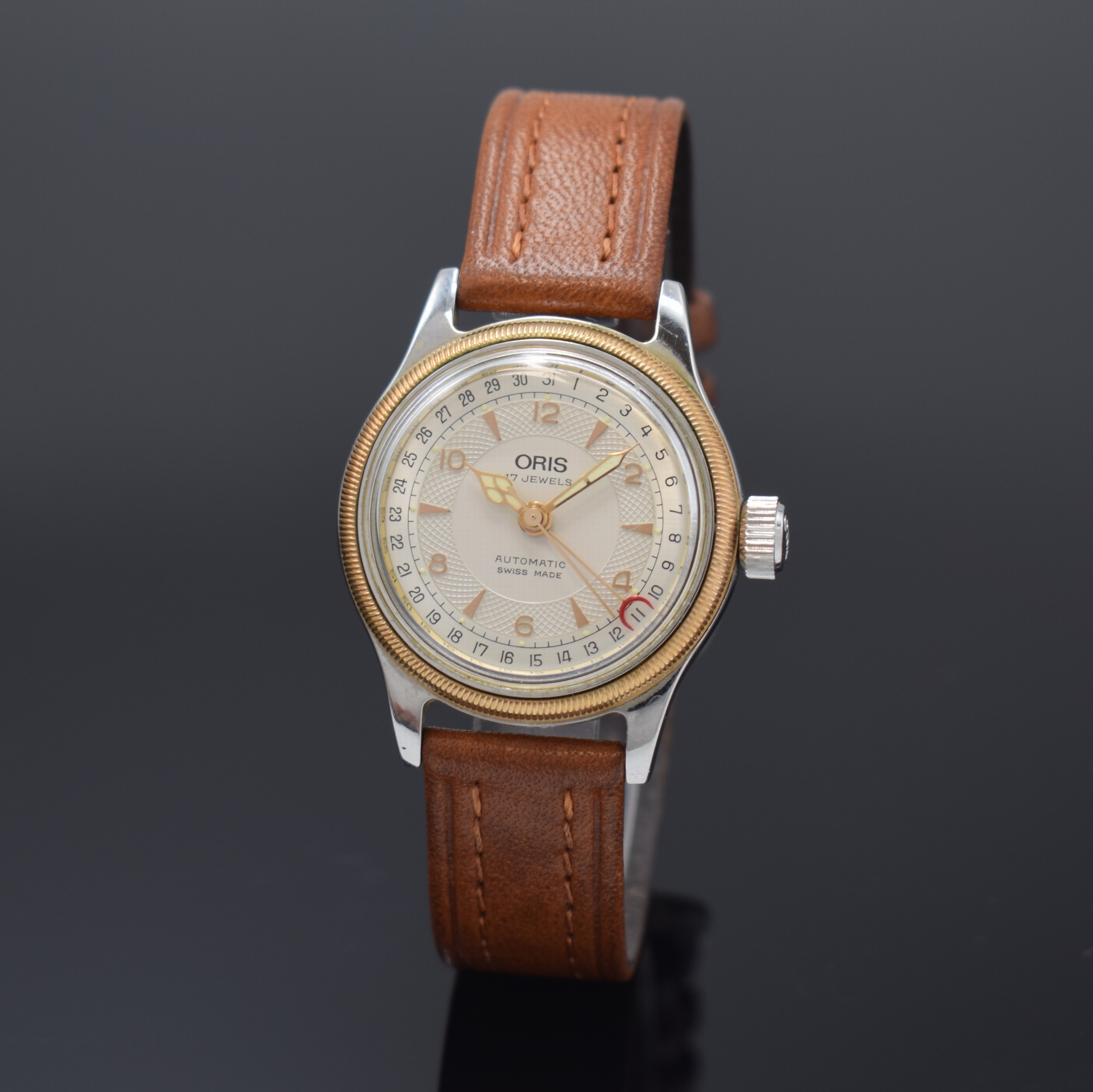 ORIS Armbanduhr Big Crown Pointer Date Referenz 7400, Schweiz um 1995, Automatik, beids. vergl. Geh., Boden verschr., Lederband m. orig. Dornschl., ...