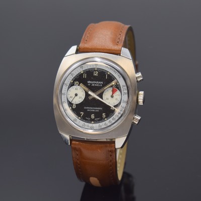 Image WAKMANN chronograph in steel, Switzerland around 1970, manual winding, cushion-shaped ...