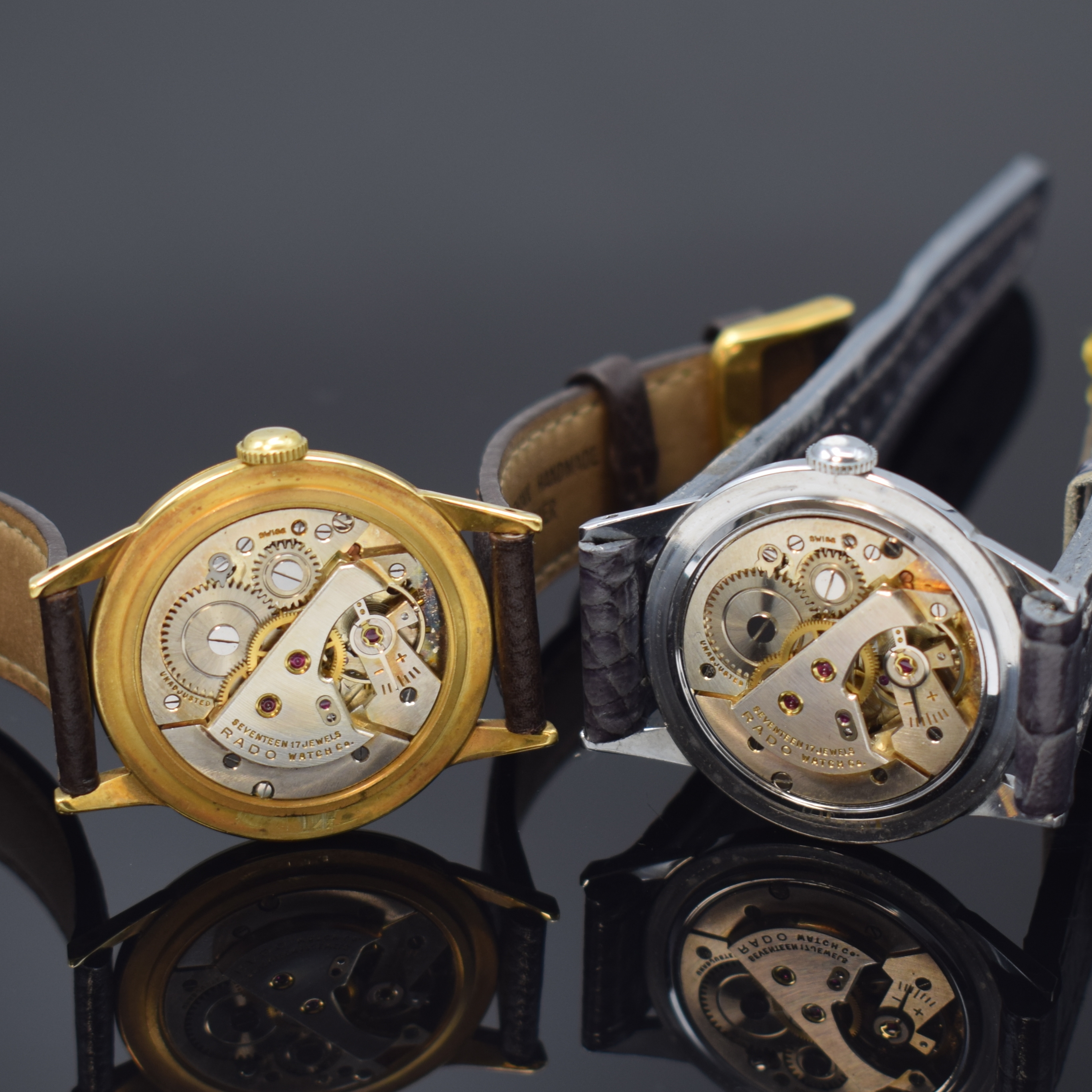 Detail g: Konvolut: 2 RADO Herrenarmbanduhren Referenz GR1253, Schweiz um 1949, beide Metallgeh., Edelstahlböden aufgedr., 1x hartverg., 1x hartverchr., ...