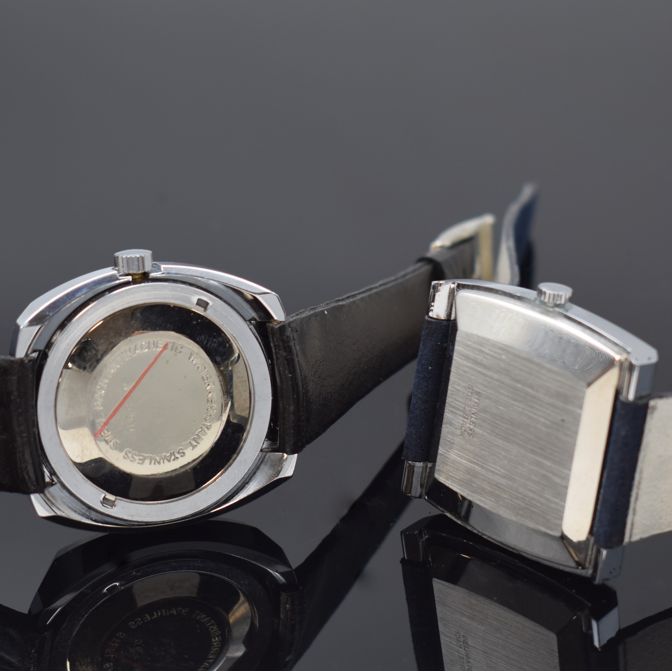 Detail e: Konvolut: 6 Armbanduhren, alle Automatik, 4 x Edelstahl, 2 x verchromt, 1.) Juvenia mit Datum, Referenz 9062R, blaues Zifferbl., Boden verschr., ...