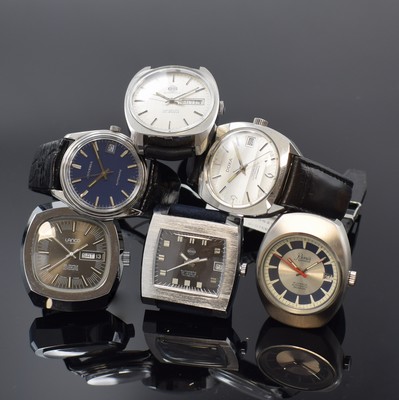 Image Set of 6 wristwatches, all self winding, 4 x stainless steel, 2 x chrome-plated, 1.) ...