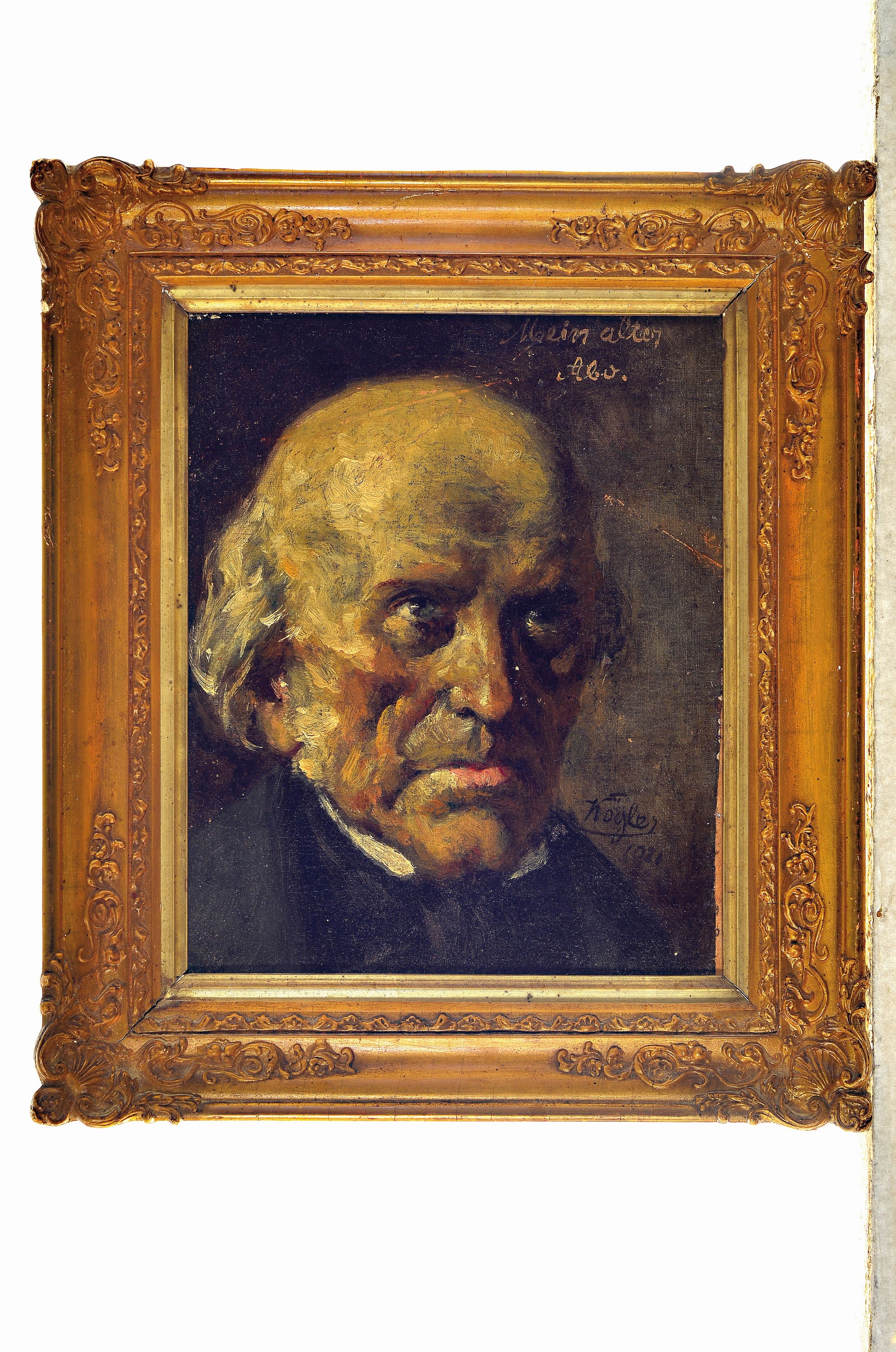 Detail k: Kaspar Kögler, 1838 Molsberg-1923 Wiesbaden,Charakterporträt eines alten Herren, oben bezeichnet "Mein alter...", signiert und datiert ...