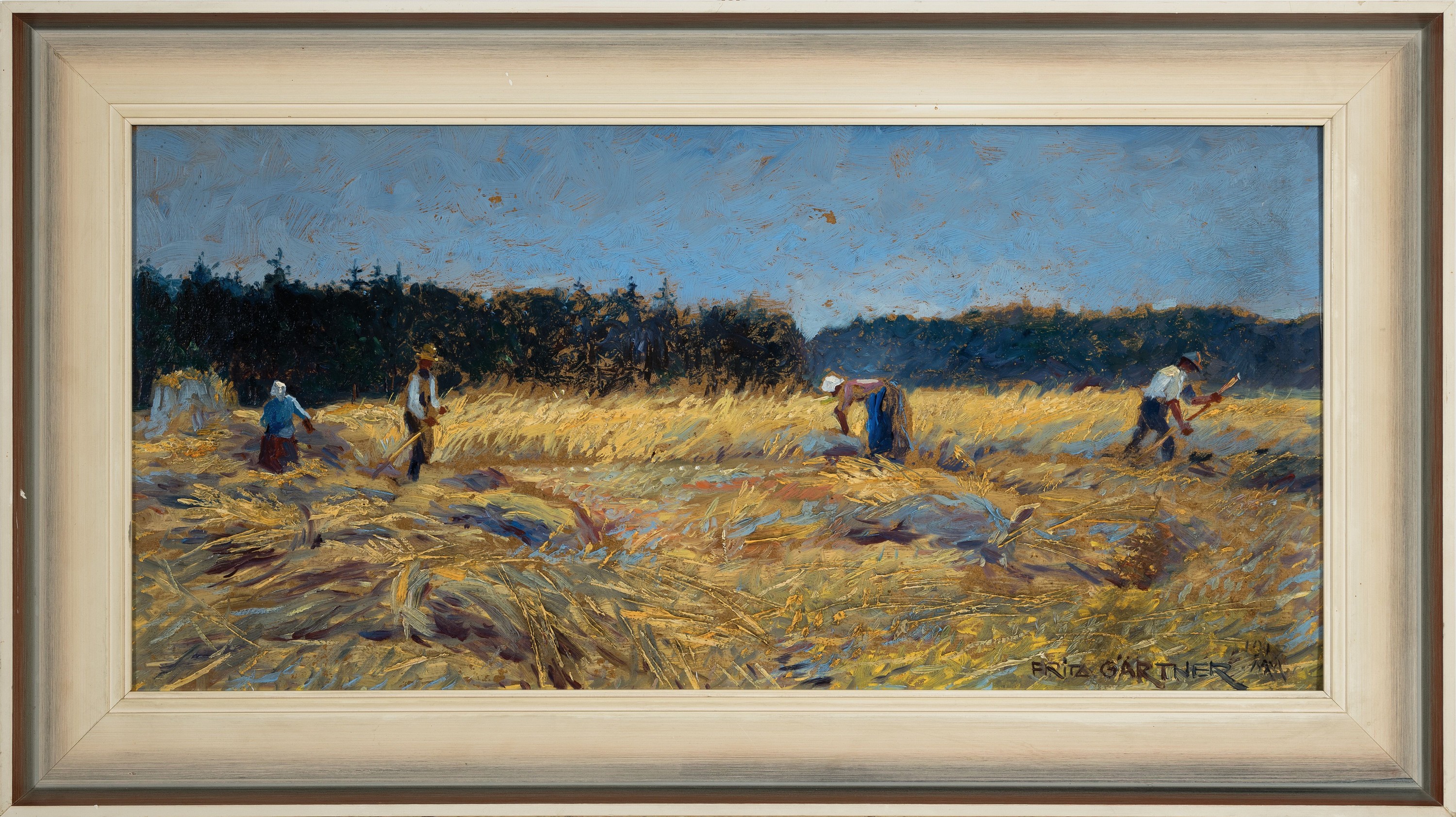 Detail k: Fritz Gärtner, 1882 Aussig-1958 München, "Am Erntefeld" so verso bezeichnet, sommerliche Getreideernteszene, signiert und datiert 1917, ...