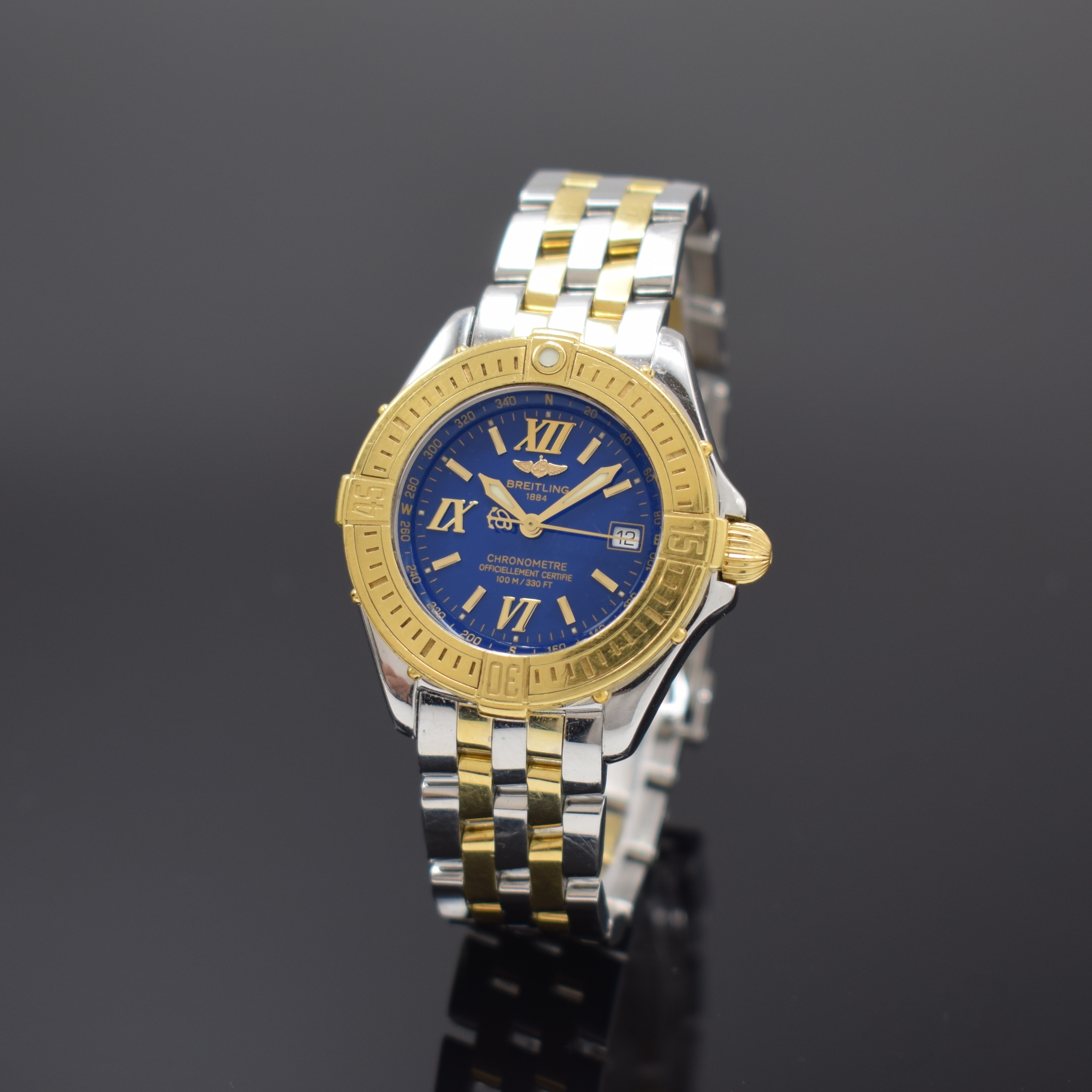 BREITLING Damenarmbanduhr Serie Lady J Referenz D67365, Chronometer in Edelstahl/Gold kombiniert inkl. Pilotband, Boden verschr., Saphirgl. entsp. ...