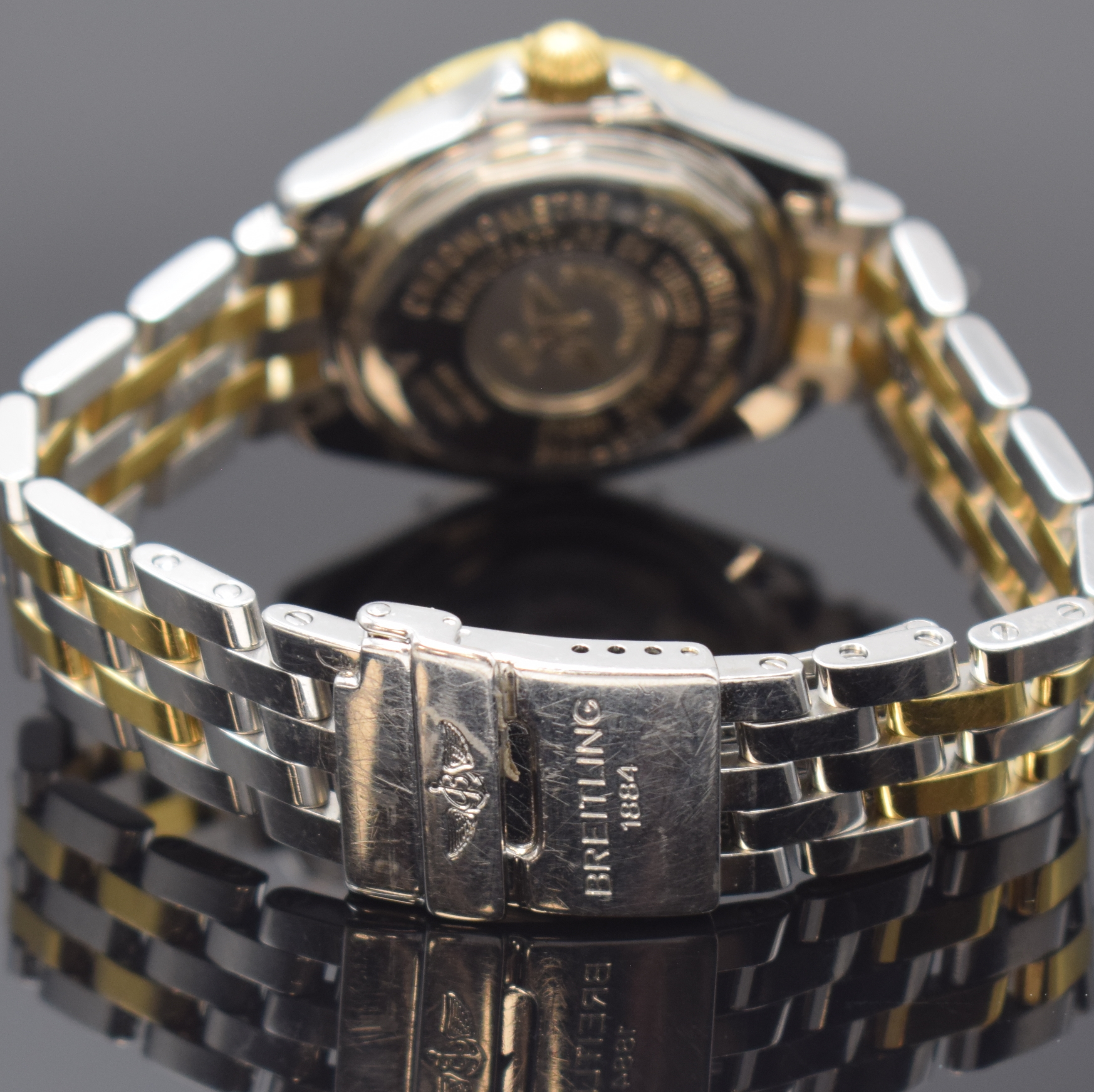 Detail b: BREITLING Damenarmbanduhr Serie Lady J Referenz D67365, Chronometer in Edelstahl/Gold kombiniert inkl. Pilotband, Boden verschr., Saphirgl. entsp. ...