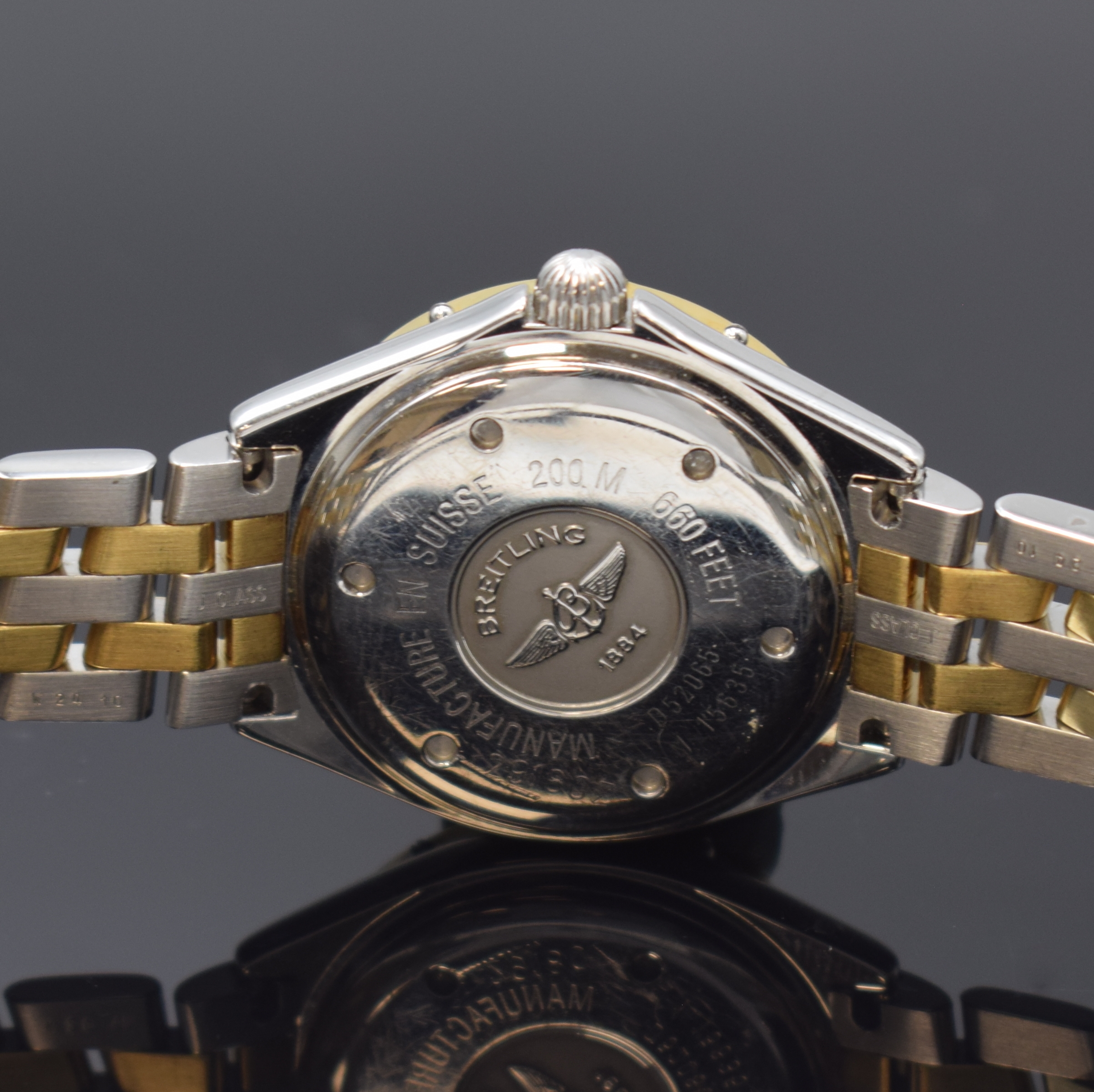 Detail d: BREITLING Lady J Damenarmbanduhr Referenz D52065 in Edelstahl und Gold, Schweiz um 1995, quarz, verschr. Geh. inkl. orig. Gliederband m. Faltschl., ...