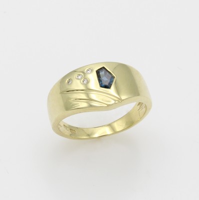 Image Ring mit Saphir und Brillanten, GG 585/000, Brill. zus. ca. 0.02 ct Weiß/si, RW ...