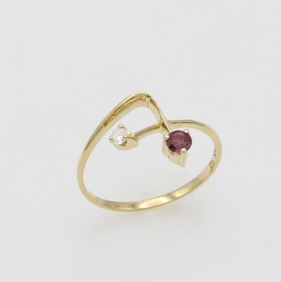 Image Ring mit Rubin und Brillant, GG 585/000, Brill. ca. 0.04 ct Weiß/si, RW ca. 52 ...