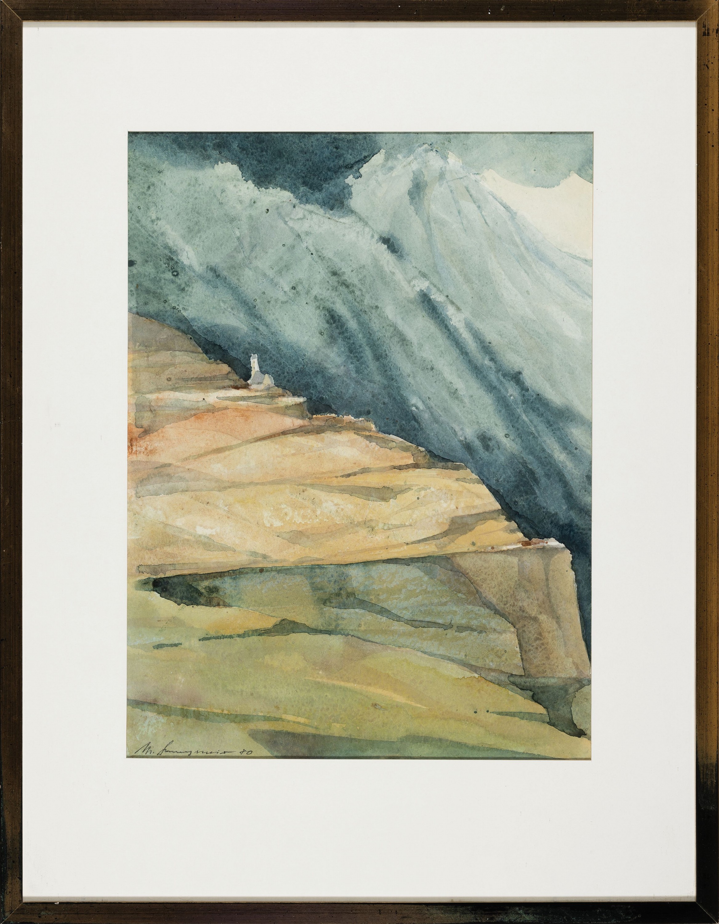 Detail k: Michael Schwarzmeier, geb. 1920 Augsburg, 2 Aquarelle: Gebirgslandschaft, Aquarell in Grüntönen, sign. und dat. 80, ca. 38x28cm, PP, u.Gl., R. ca. ...