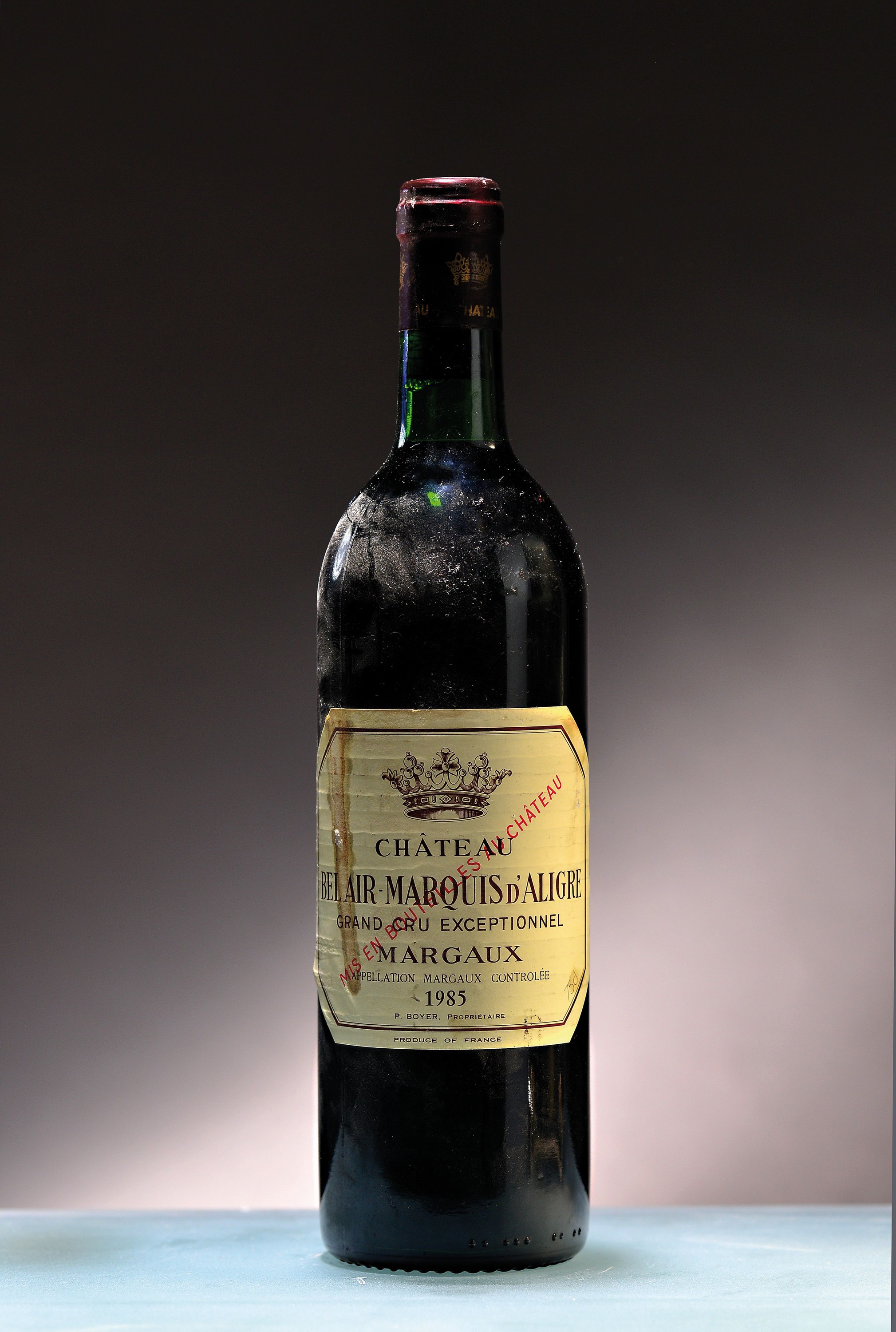 1 Flasche 1985 Chateau Bel Air Marquis d'Aligre, Grand Cru Exceptionnel, Margaux, ca. 75cl, Etikett mit Wasserschaden, very top shoulder
