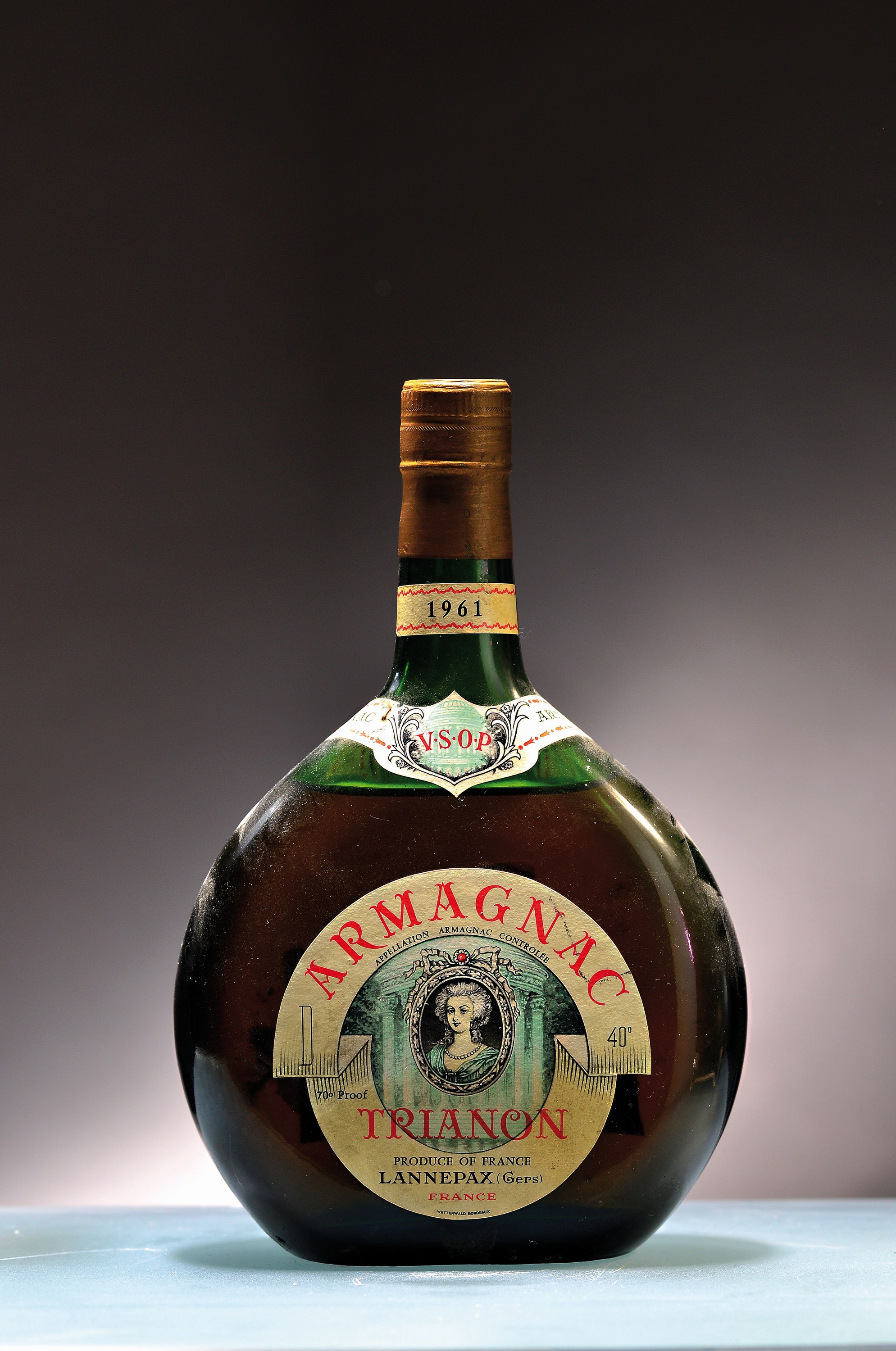 1 Flasche 1961 Trianon V.S.O.P Armagnac, Lannepax, ca. 70cl, 40%Vol., 70°proof