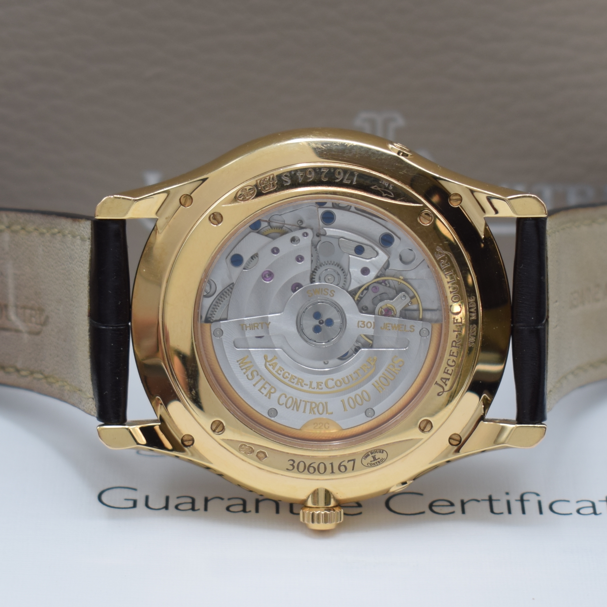 Detail g: Jaeger-LeCoultre Armbanduhr Master Ultra-Thin in Rosegold 750/000 Referenz Q1362520/176.2.64.S, Automatik, massives Goldgeh. beids. vergl., Boden und ...