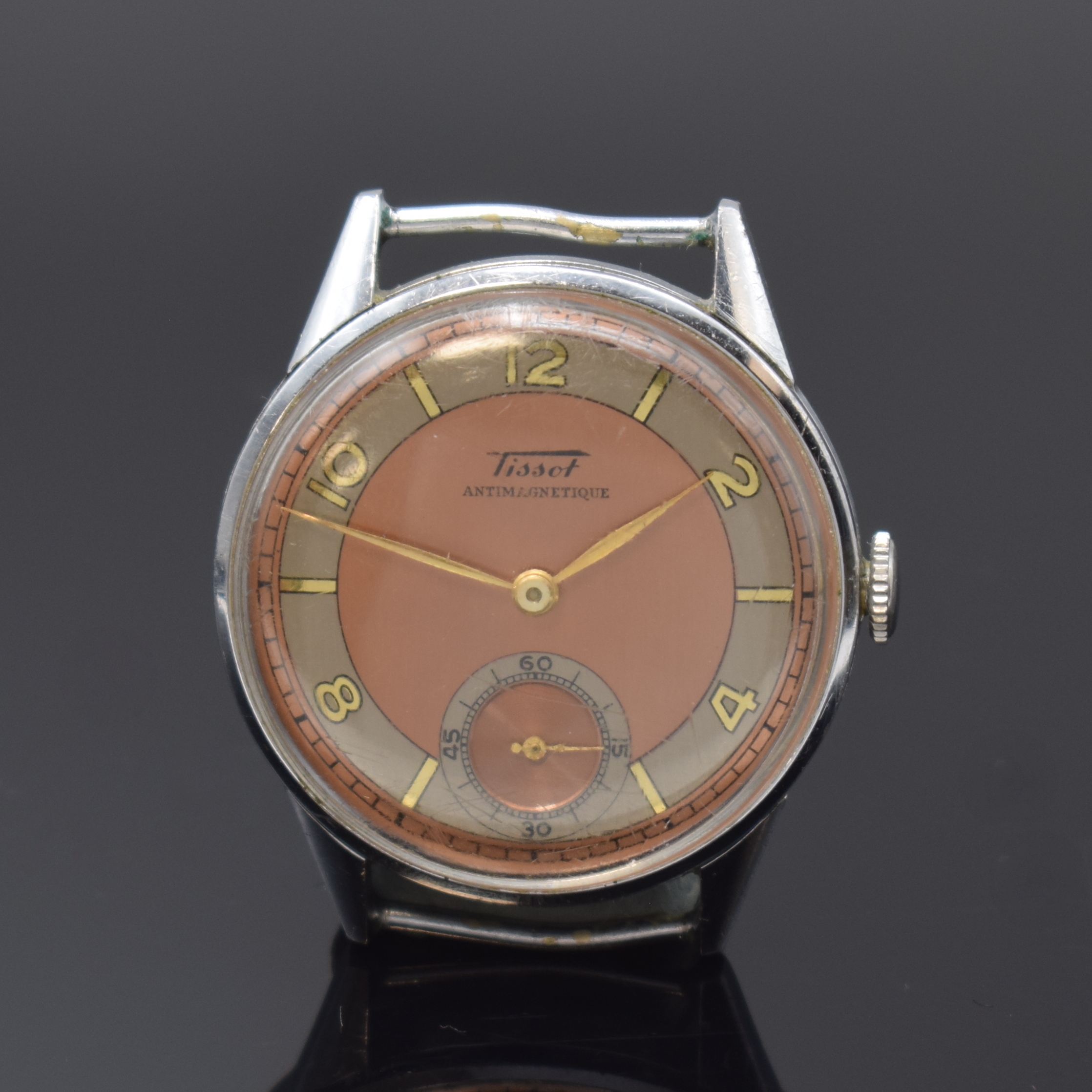 TISSOT Antimagnetique Herrenarmbanduhr, Schweiz um 1942, Handaufzug, verchr. Geh., Edelstahlboden und Glasrand aufgedr., feste Bandanst., ...