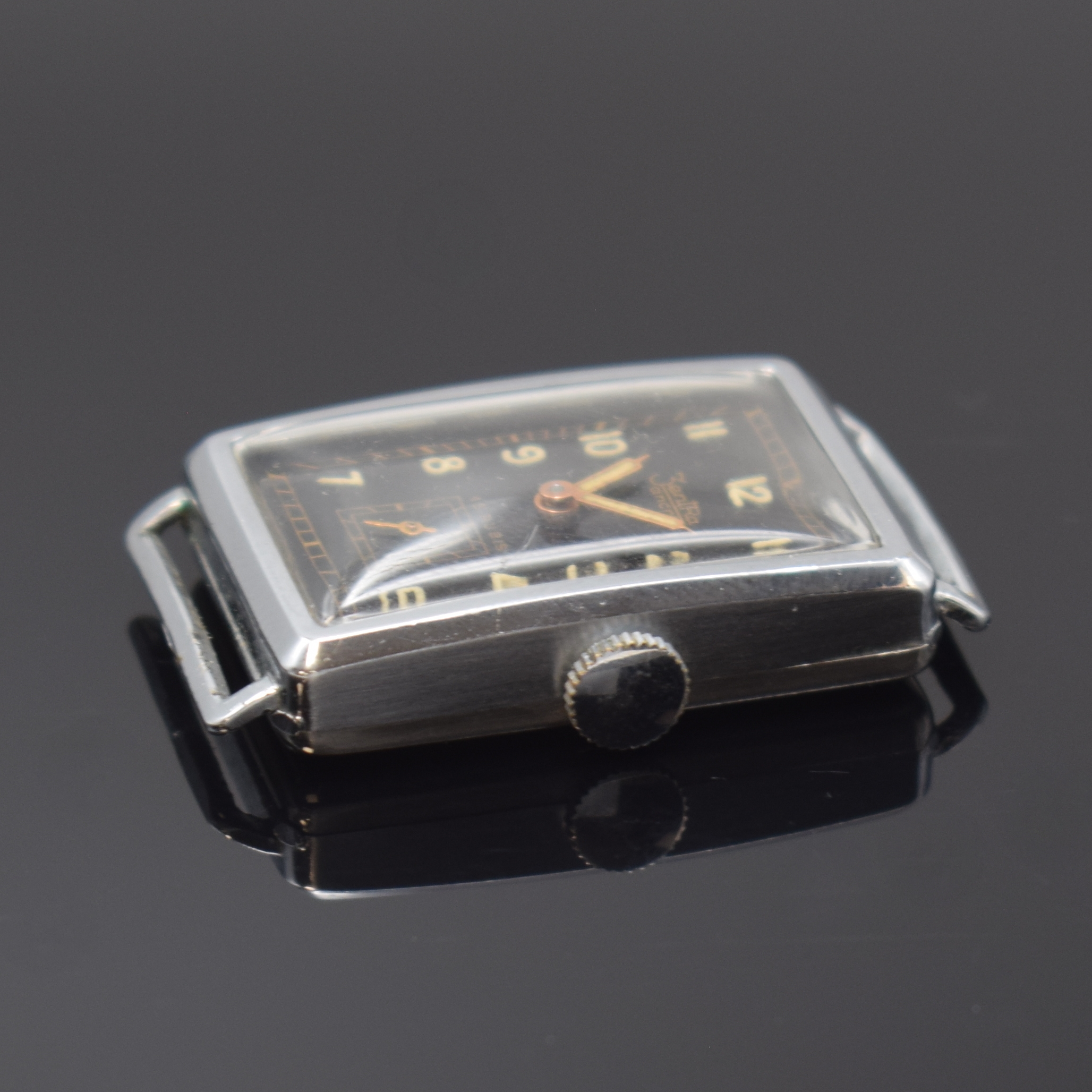 Detail a: ZENTRA Armbanduhr, Handaufzug, Deutschland 1930er Jahre, verchr. Geh., Edelstahlboden aufgedr., schwarzes Glanz-Zifferbl., feste Bandanst., kl. Sek. ...