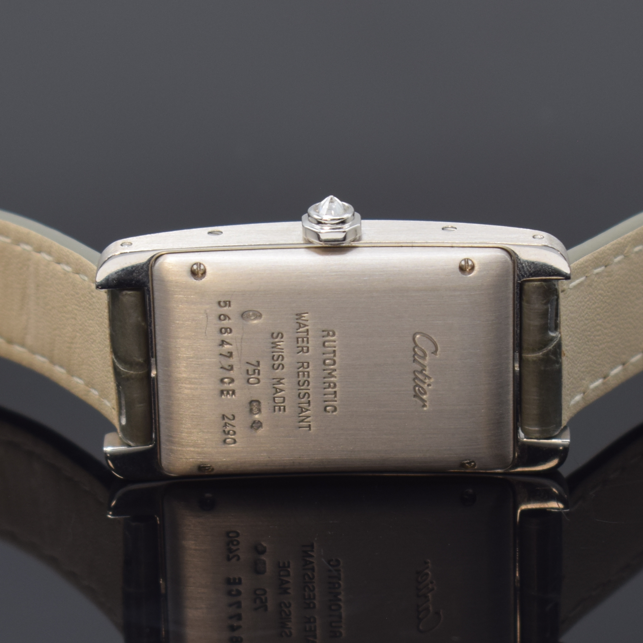 Detail d: CARTIER Tank Americaine in WG 750/000 mit Brillanten Referenz 2490, Automatik, Schweiz um 2000, massives Goldgeh. inkl. Lederband m. orig. WG 750/000 ...