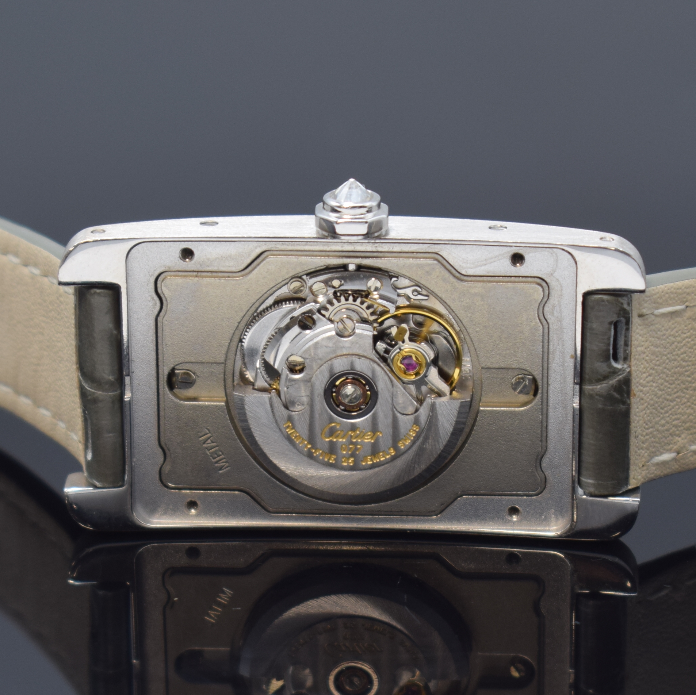Detail e: CARTIER Tank Americaine in WG 750/000 mit Brillanten Referenz 2490, Automatik, Schweiz um 2000, massives Goldgeh. inkl. Lederband m. orig. WG 750/000 ...