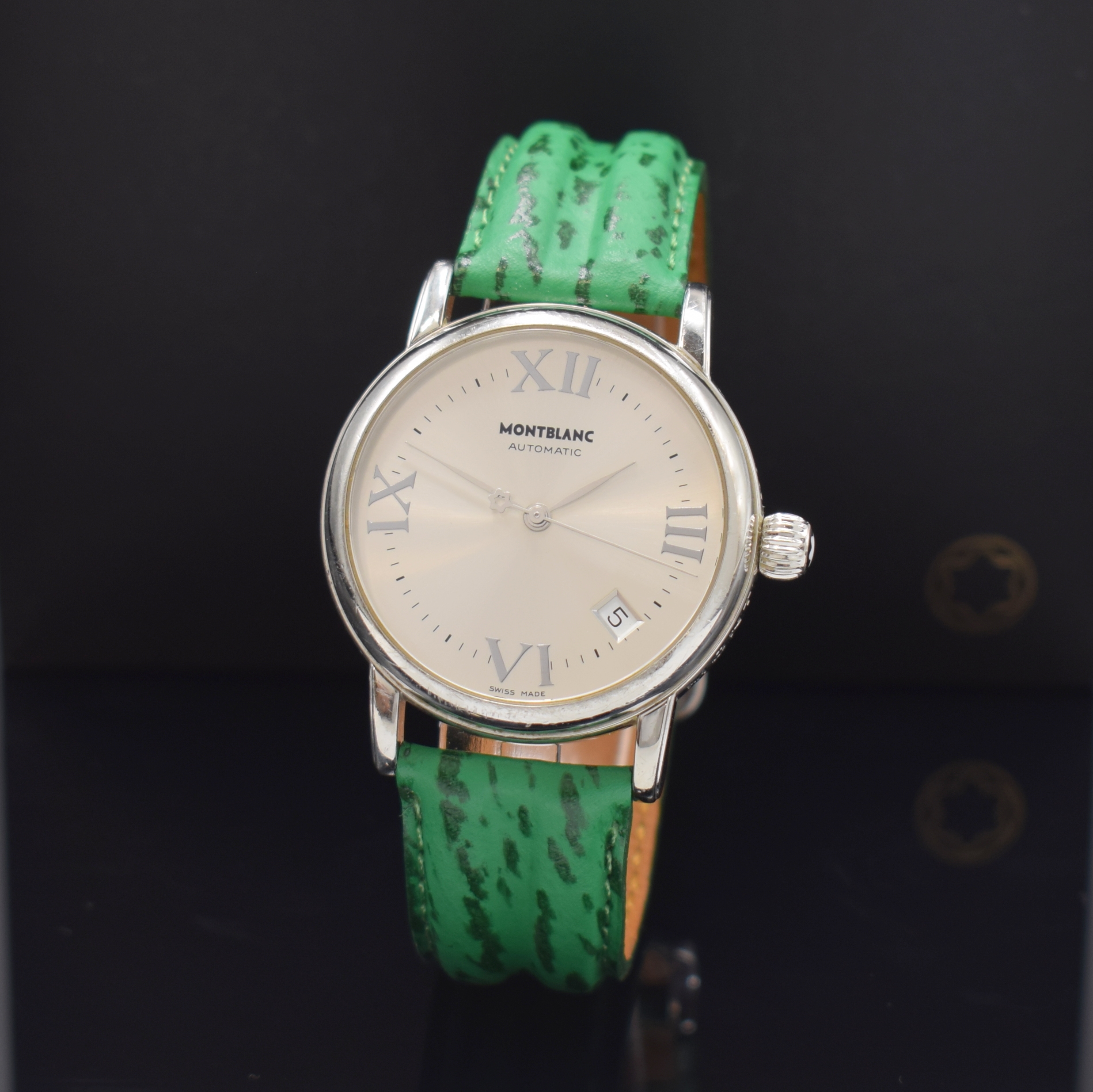 MONTBLANC Armbanduhr Meisterstück Referenz 7042, Automatik, Schweiz um 2004, Edelstahlgeh. inkl. Lederband m. orig. Dornschl., Boden aufgedr., silb. ...