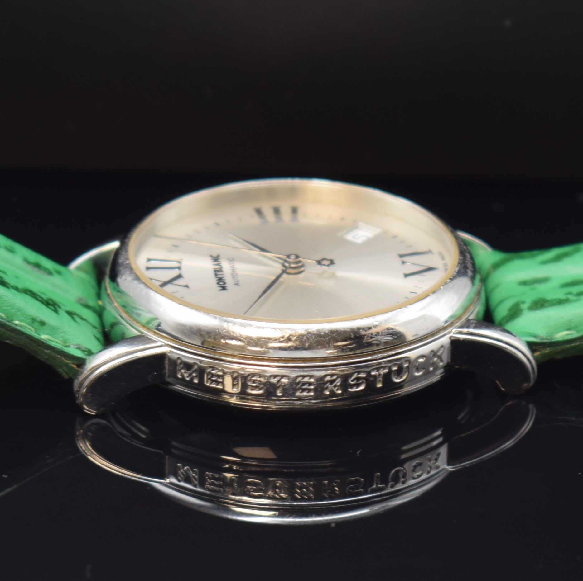 Detail d: MONTBLANC Armbanduhr Meisterstück Referenz 7042, Automatik, Schweiz um 2004, Edelstahlgeh. inkl. Lederband m. orig. Dornschl., Boden aufgedr., silb. ...