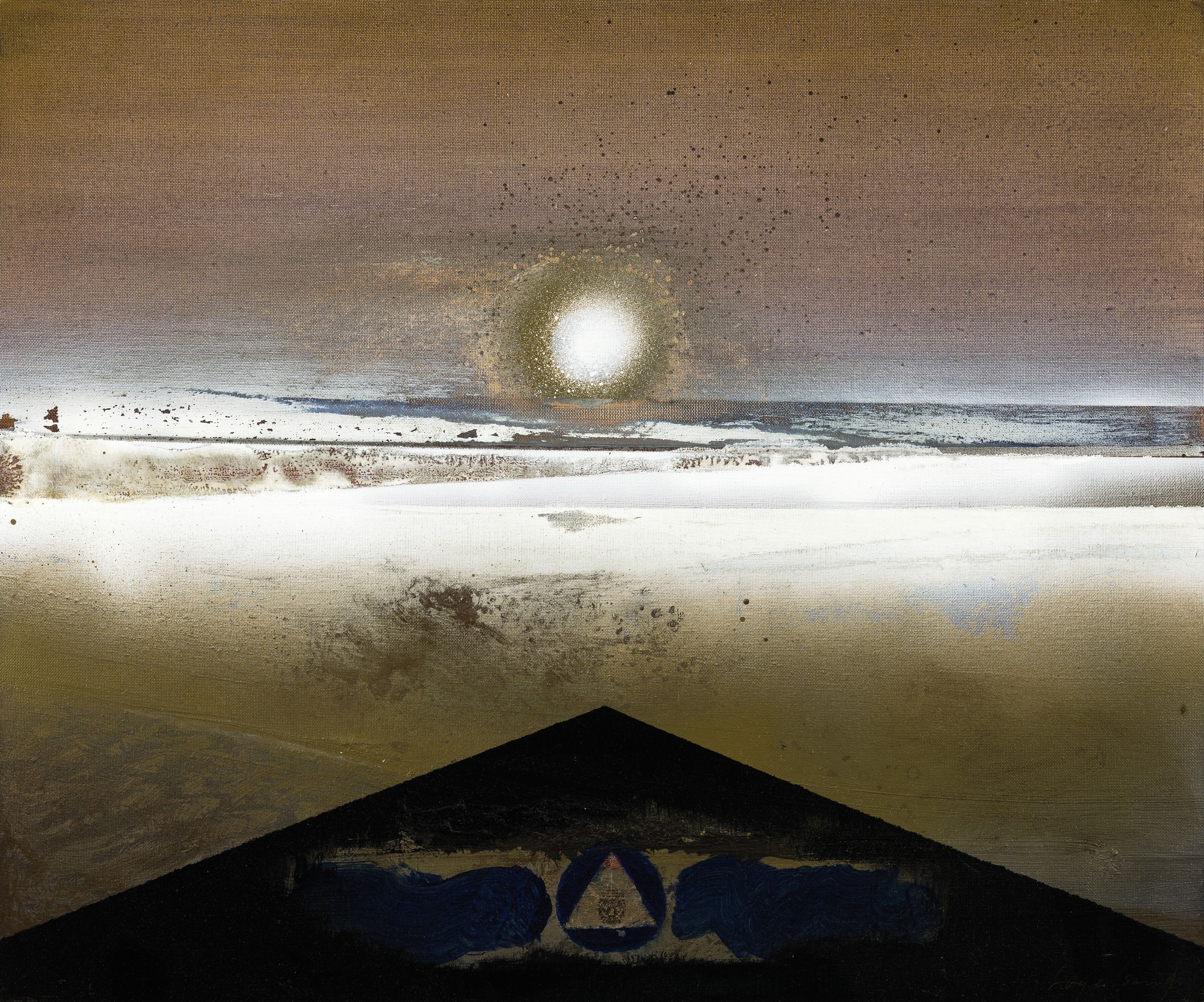 Karl Vogelsang, 1932-2006, Tibet, Acryl mit Collage auf Lwd, rechts unten handsign., ca. 50x60cm, R., mit Zertifikat