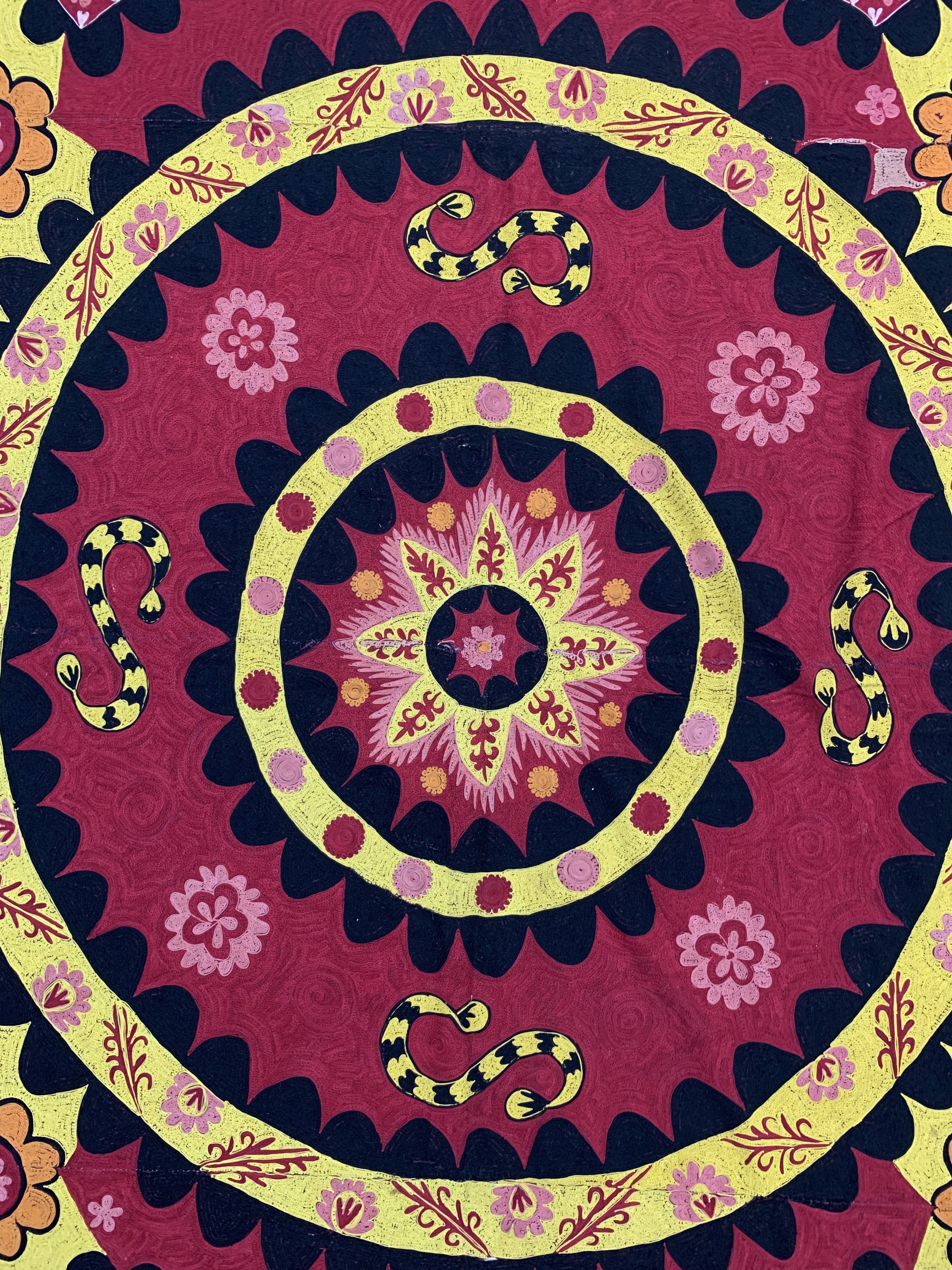 Detail c: Tadschiken Seiden-Susani, Tadschikistan, Anfang 20.Jhd, Seide-Baumwollstickerei, ca. 270 x 190 cm, EHZ: 2