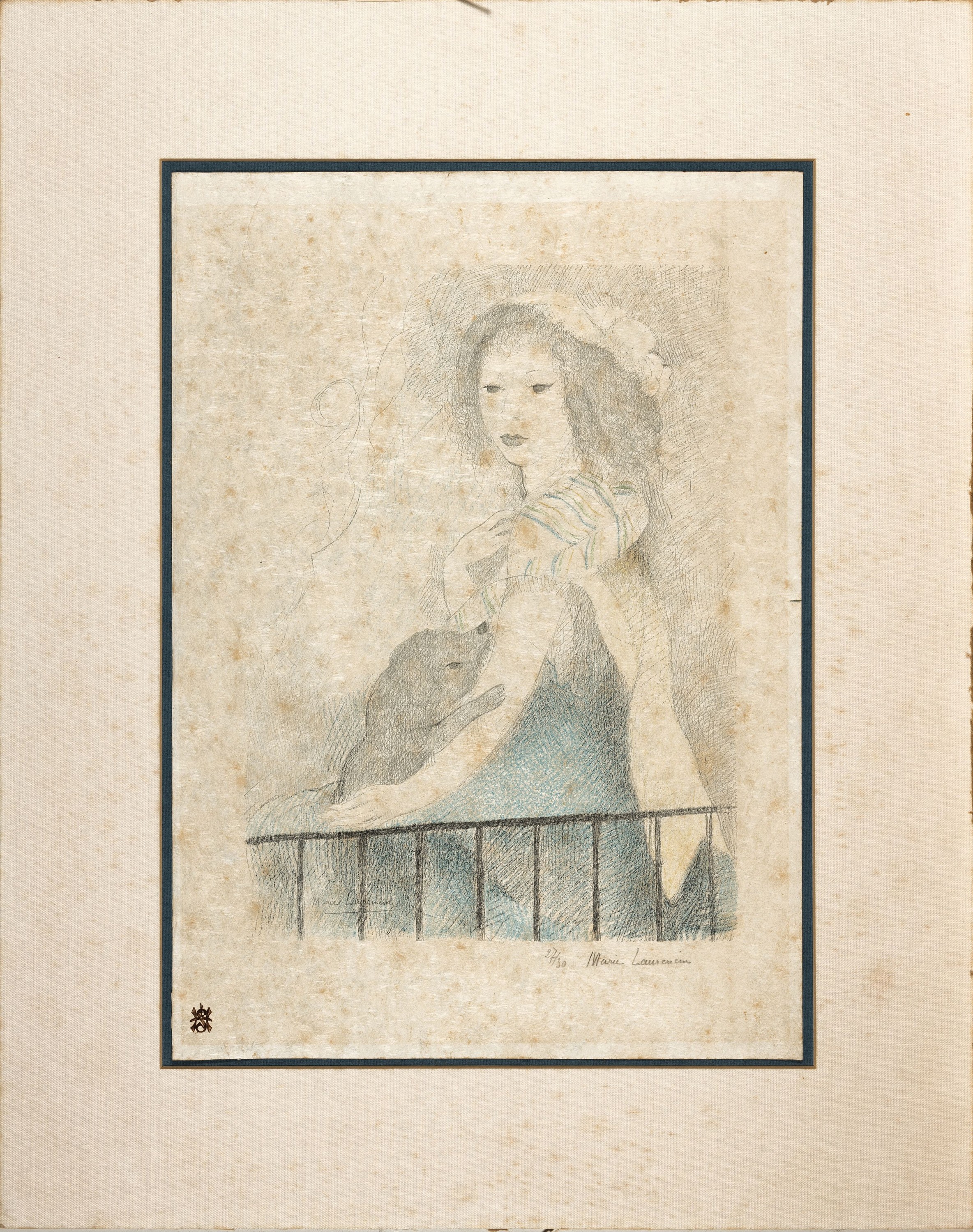 Detail k: Marie Laurencin, 1883 - 1956, Radierung, junge Frau mit Hund, signiert und num. 27/30, gestempelt, ca. 44.5 x 31.5 cmPP.