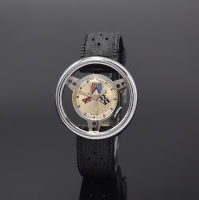 Image FORD gents wristwatch in form of a steering wheel, Switzerland around 1965, chrome-plated ...