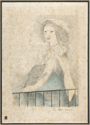 Image 26833690 - Marie Laurencin, 1883 - 1956, Radierung, junge Frau mit Hund, signiert und num. 27/30, ...