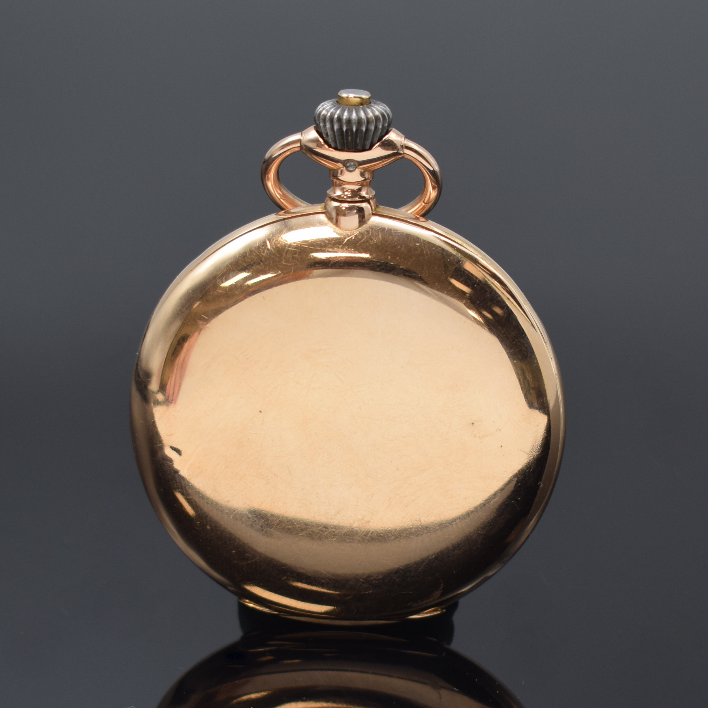 Detail c: IWC Savonette Herrentaschenuhr in RoseG 585/000, Schweiz um 1914, glattes 3 Deckel Goldgeh. dell., ?-Goutte-Schlösse, Sprungdeckel mit ...