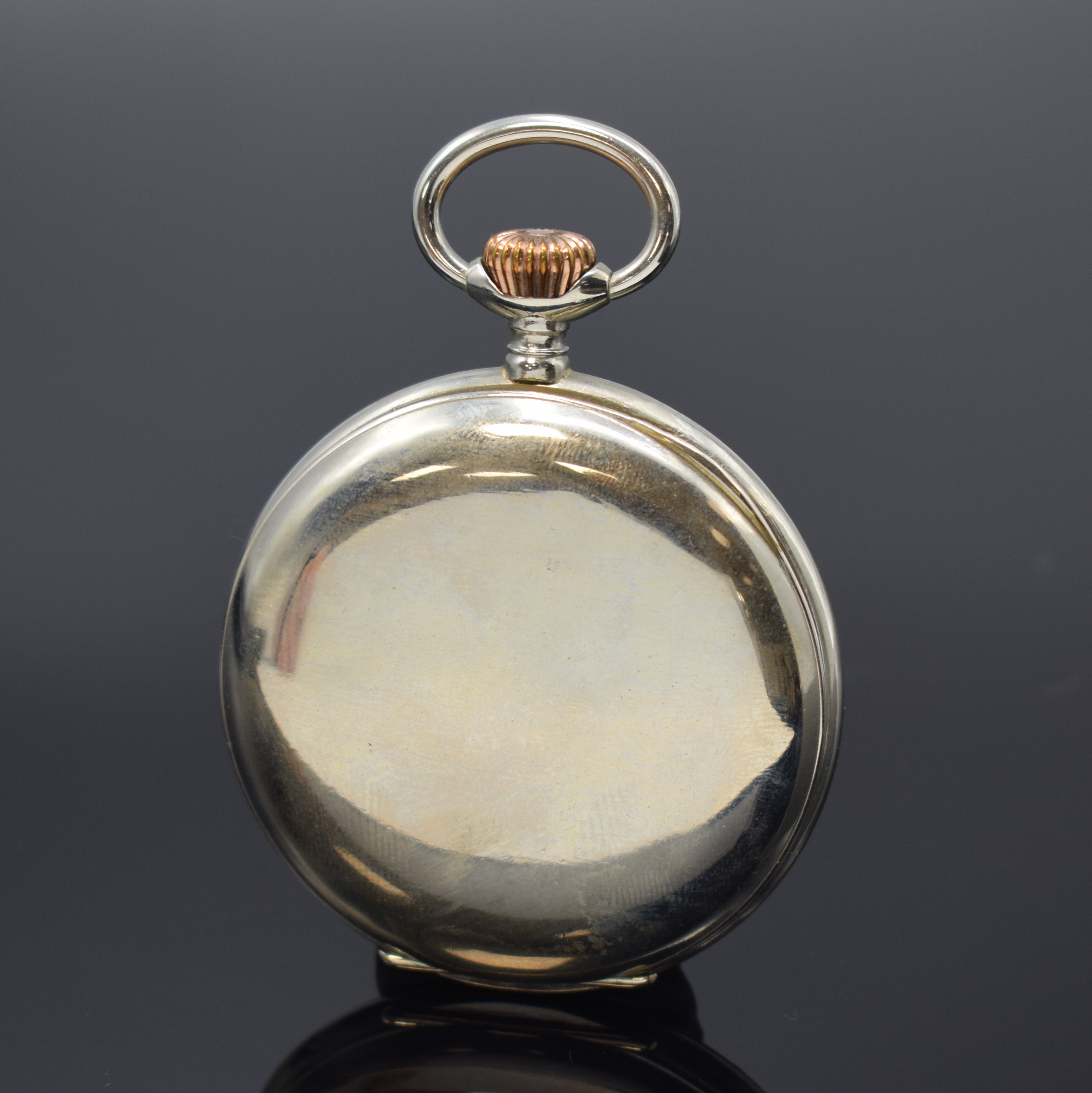 Detail a: OMEGA / F. JENSEN offene Herrentaschenuhr, Schweiz um 1910, Nickelgeh., Emailzifferbl. m. fetten röm. Std. l. riss., gebl. Zeiger, kl. Sek., Werk ...