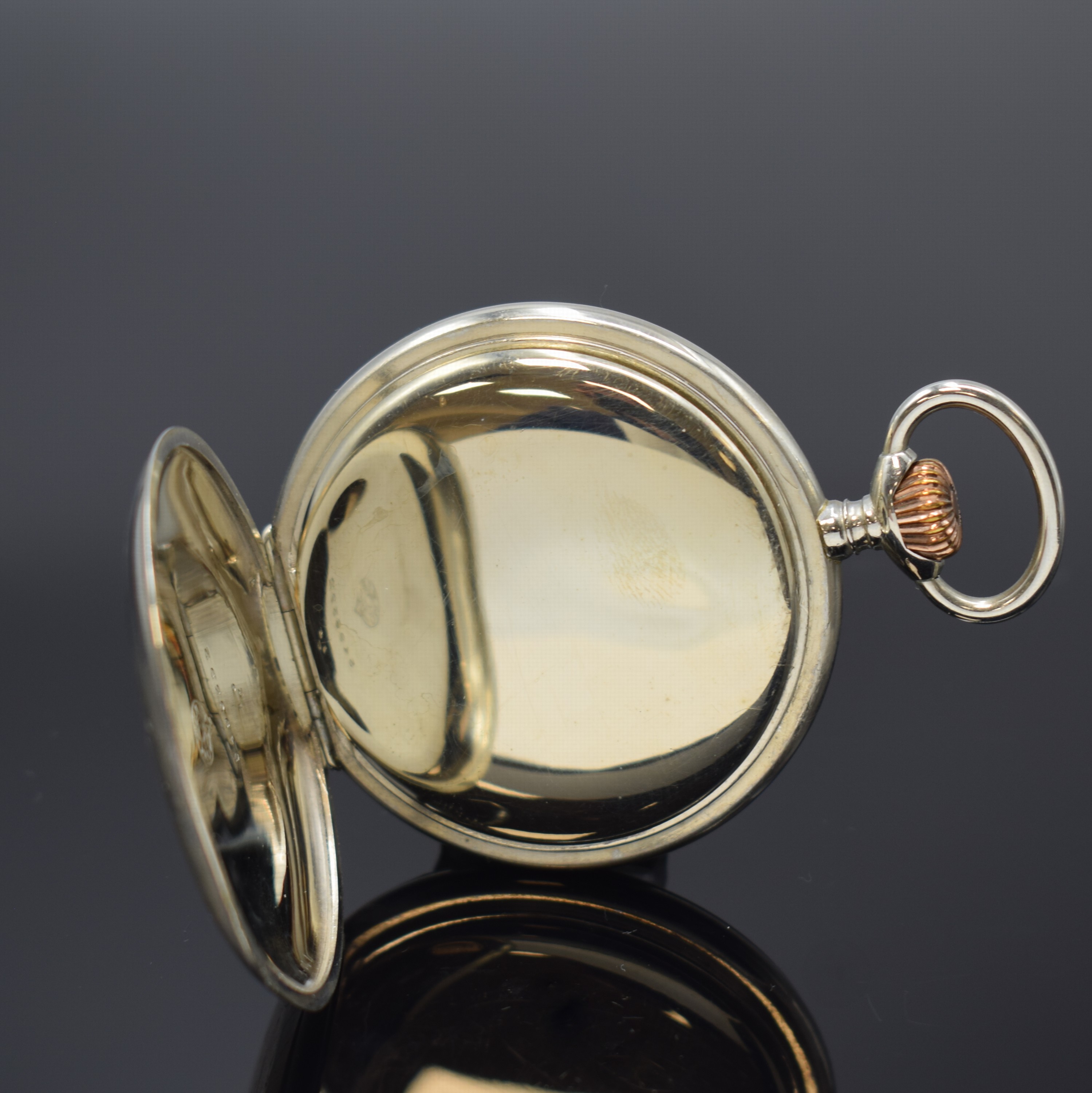 Detail c: OMEGA / F. JENSEN offene Herrentaschenuhr, Schweiz um 1910, Nickelgeh., Emailzifferbl. m. fetten röm. Std. l. riss., gebl. Zeiger, kl. Sek., Werk ...