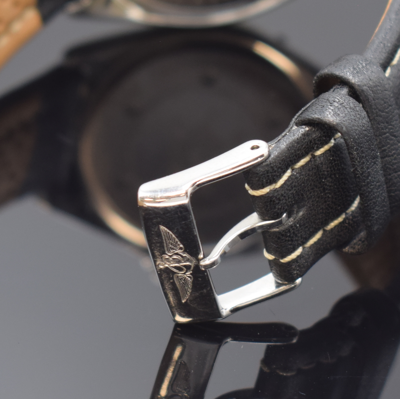 Detail b: BREITLING Herrenarmbanduhr Antares Referenz D10047, Automatik, Schweiz um 1995, Edelstahl/Gold kombiniert inkl. Lederband m. orig. Dornschl., Boden ...