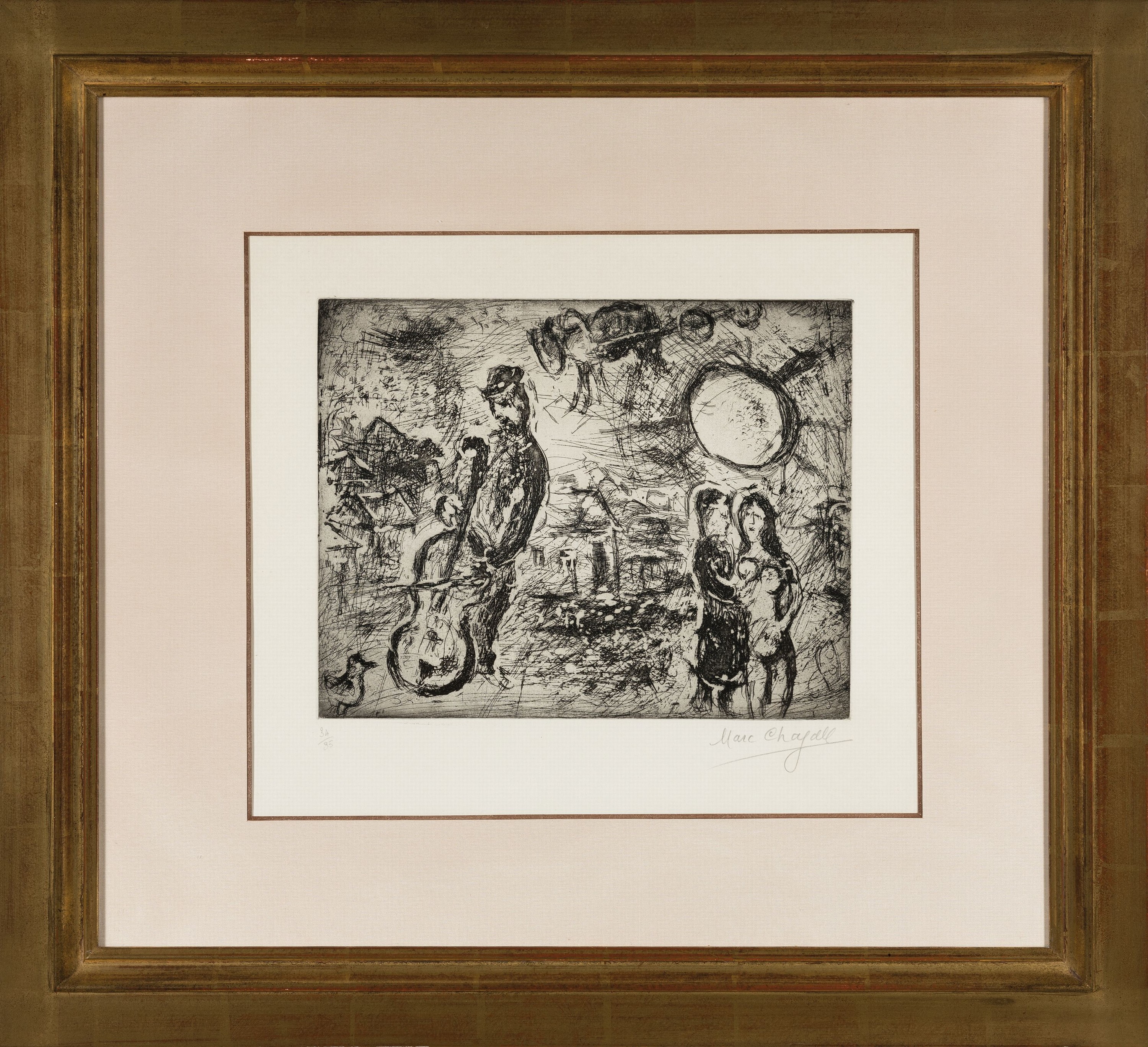 Detail k: Marc Chagall,1887-1985, Le violoncelliste du village, 1967, Radierung, Aquatinta, 34/35, handsigniert, 25 x 31.5cm Plattengröße, unter Glas, Rahmen ...