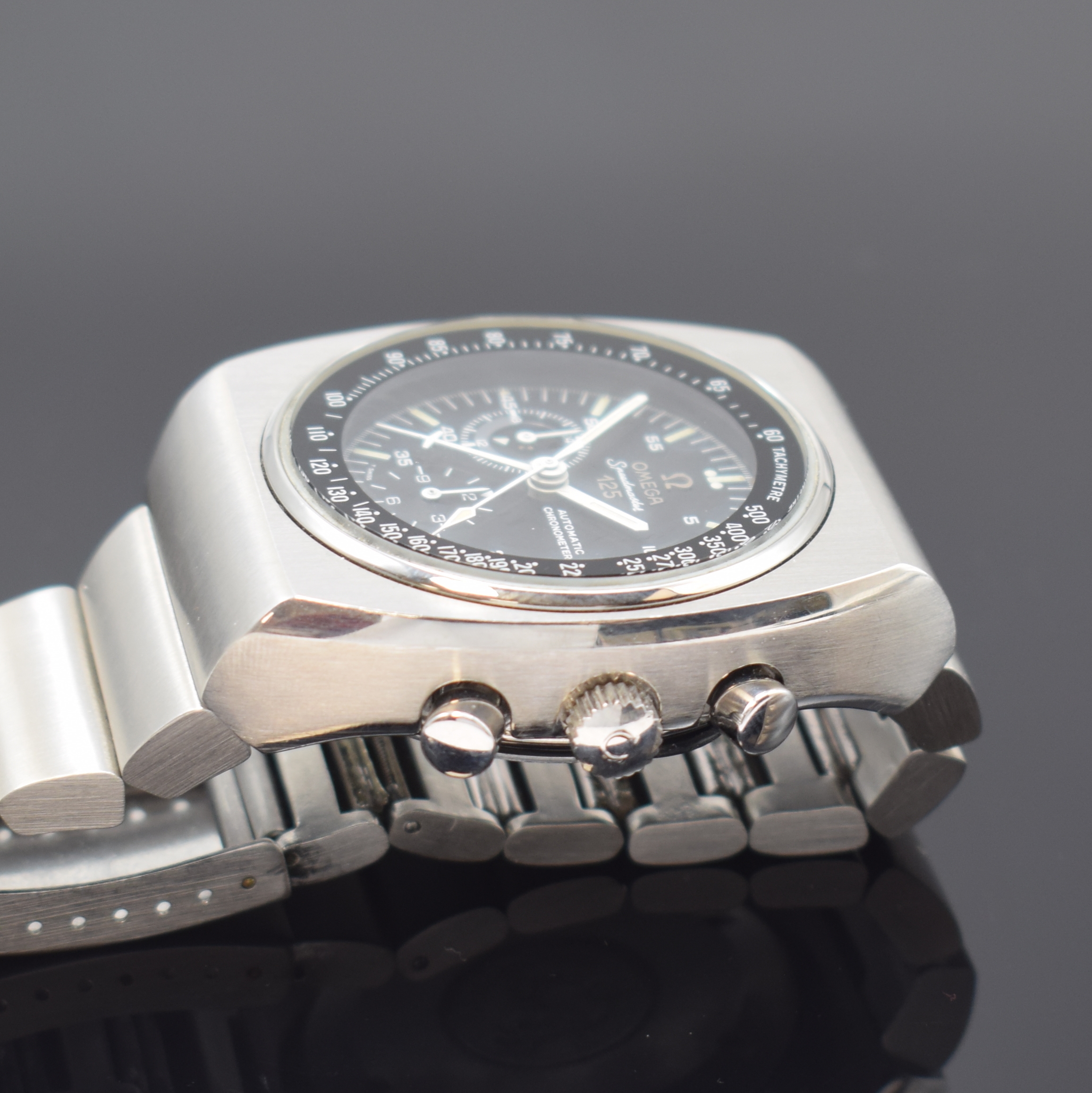 Detail d: OMEGA Herrenchronograph Speedmaster 125 Chronometer Referenz 3780801/1780002, Schweiz um 1973, Automatik, Edelstahl inkl. orig. Gliederband m. ...