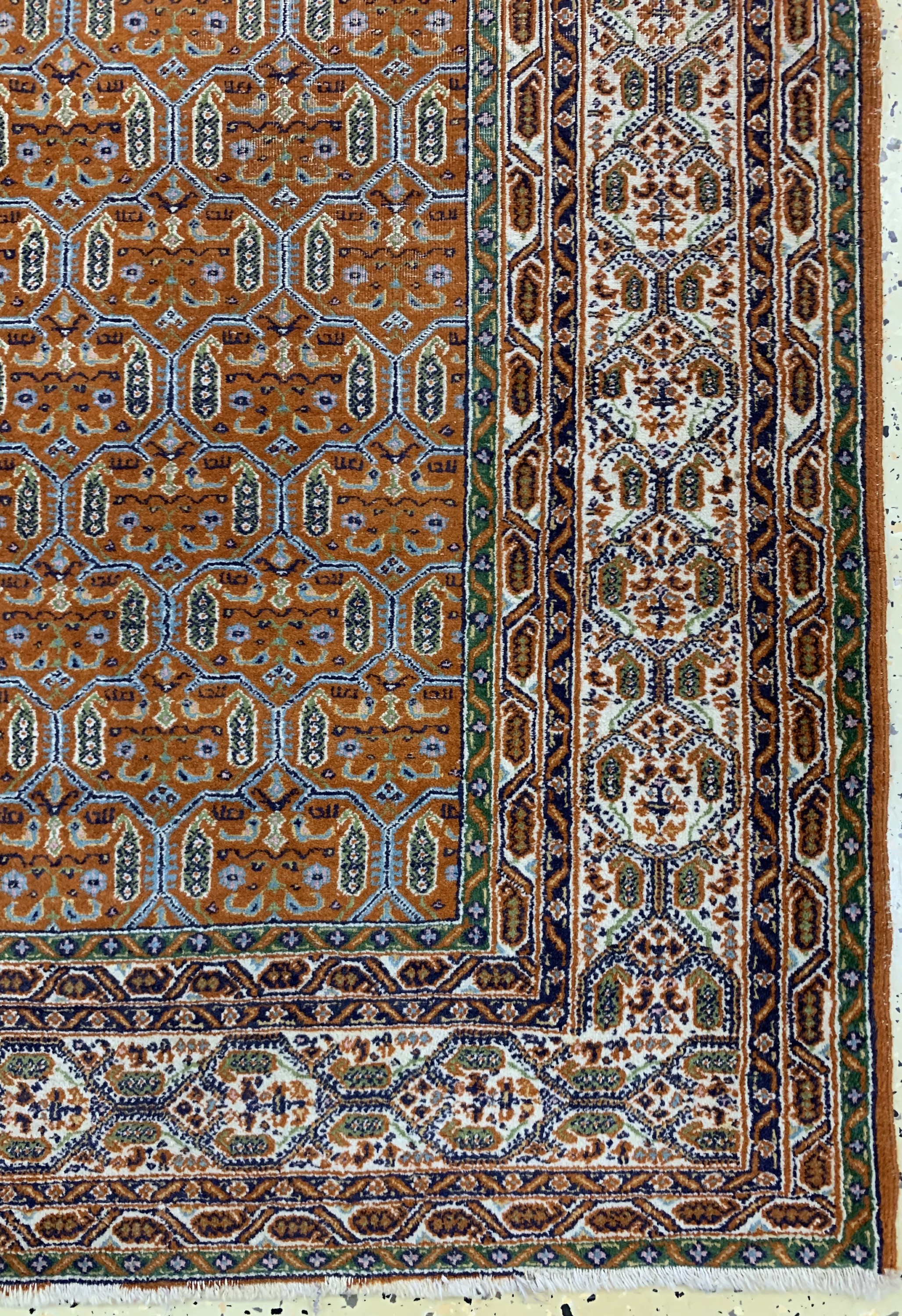 Detail a: Ghom Kork fein, Persien, Anfang 20.Jhd, Korkwolle auf Baumwolle, ca. 180 x 120 cm, ca.500.000 Kn/qm, EHZ: 2