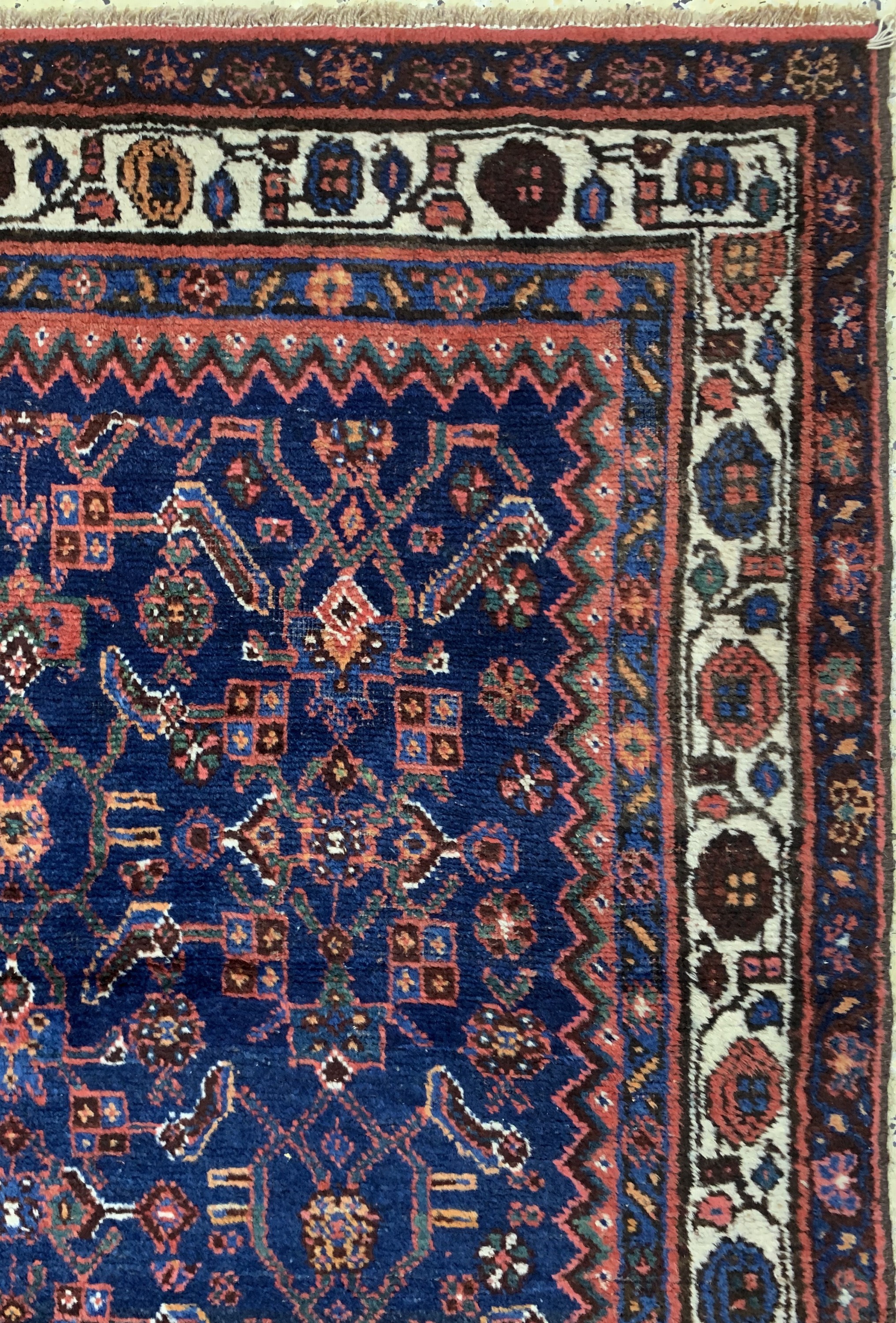 Detail d: Antiker Hamadan, Persien, 19.Jhd, Wolle aufBaumwolle, ca. 200 x 130 cm, EHZ: 2-3