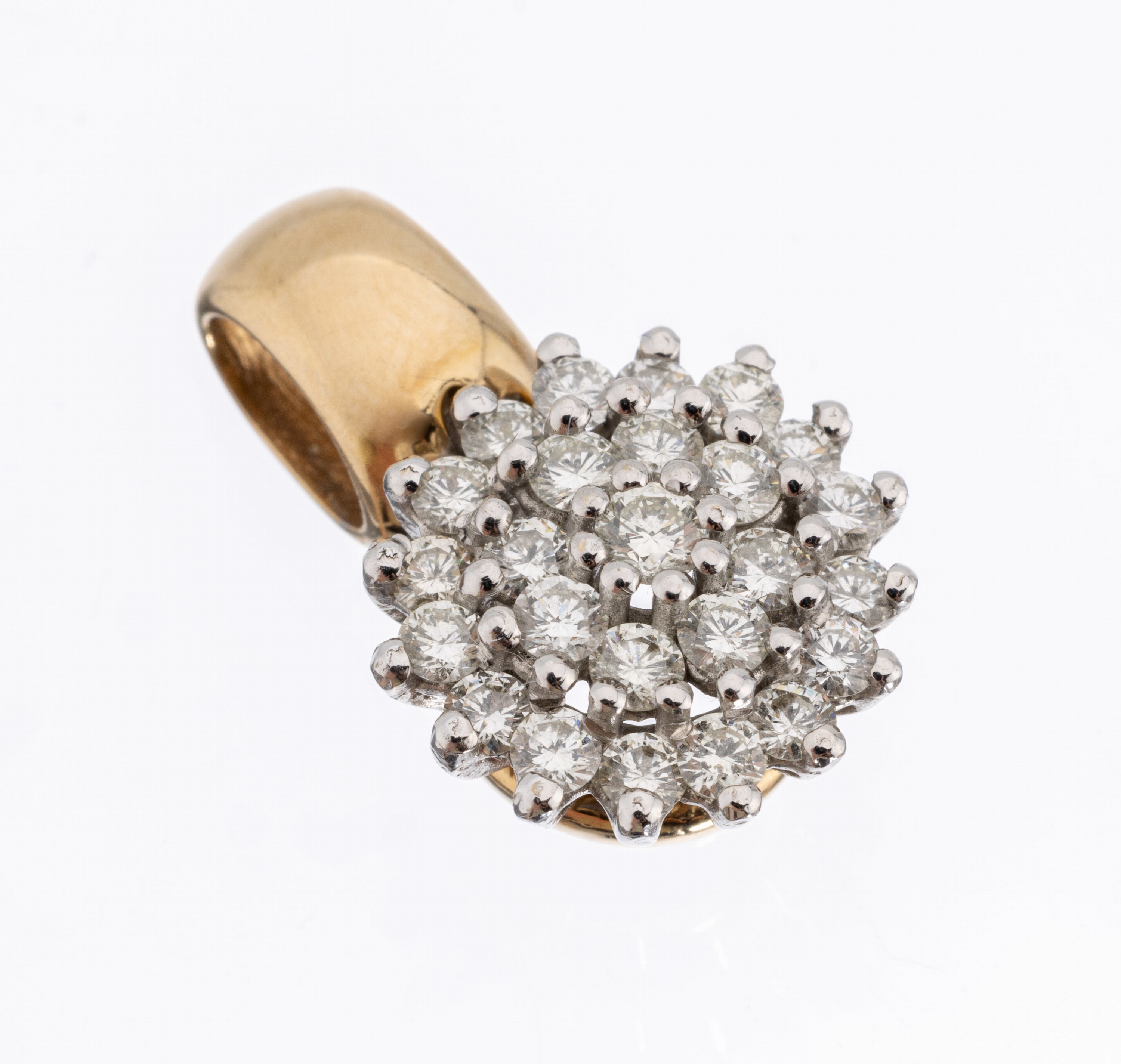 14 kt Gold Brillant-Anhänger, GG/WG 585/000, in WG gefasste 25 Brillanten zus. ca.1.0 ct Weiß/vs, ca. 4.3 g