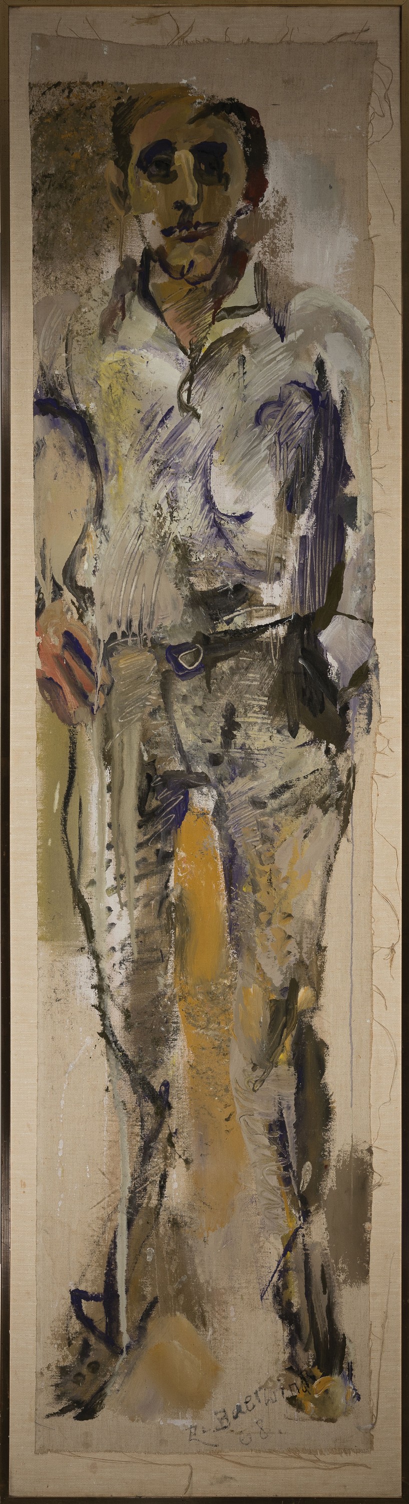 Detail k: Rudi Baerwind, 1910-1982 Mannheim, Porträt des Auftraggebers, Ganzfigur in Frontalansicht, rechts unten signiert und datiert 1968, Öl/Nessel auf ...