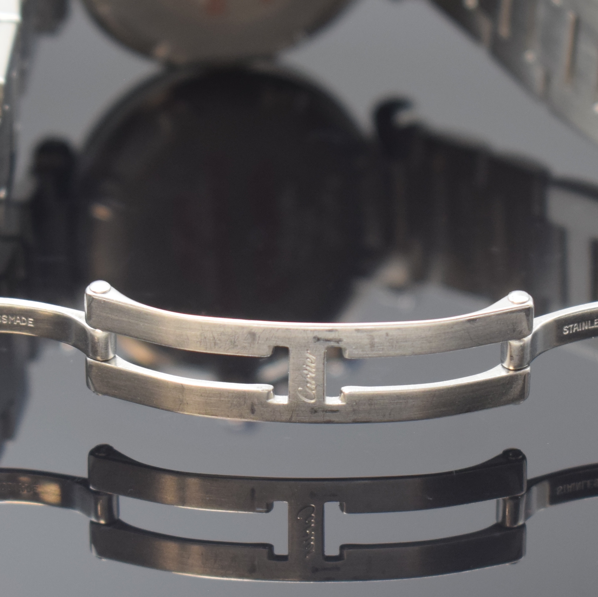 Detail b: CARTIER Pasha Armbandchronograph Referenz 1352, Schweiz um 1999, Edelstahlgeh. inkl. Gliederband m. dopp. Faltschl., Boden 8-fach verschr., Krone ...