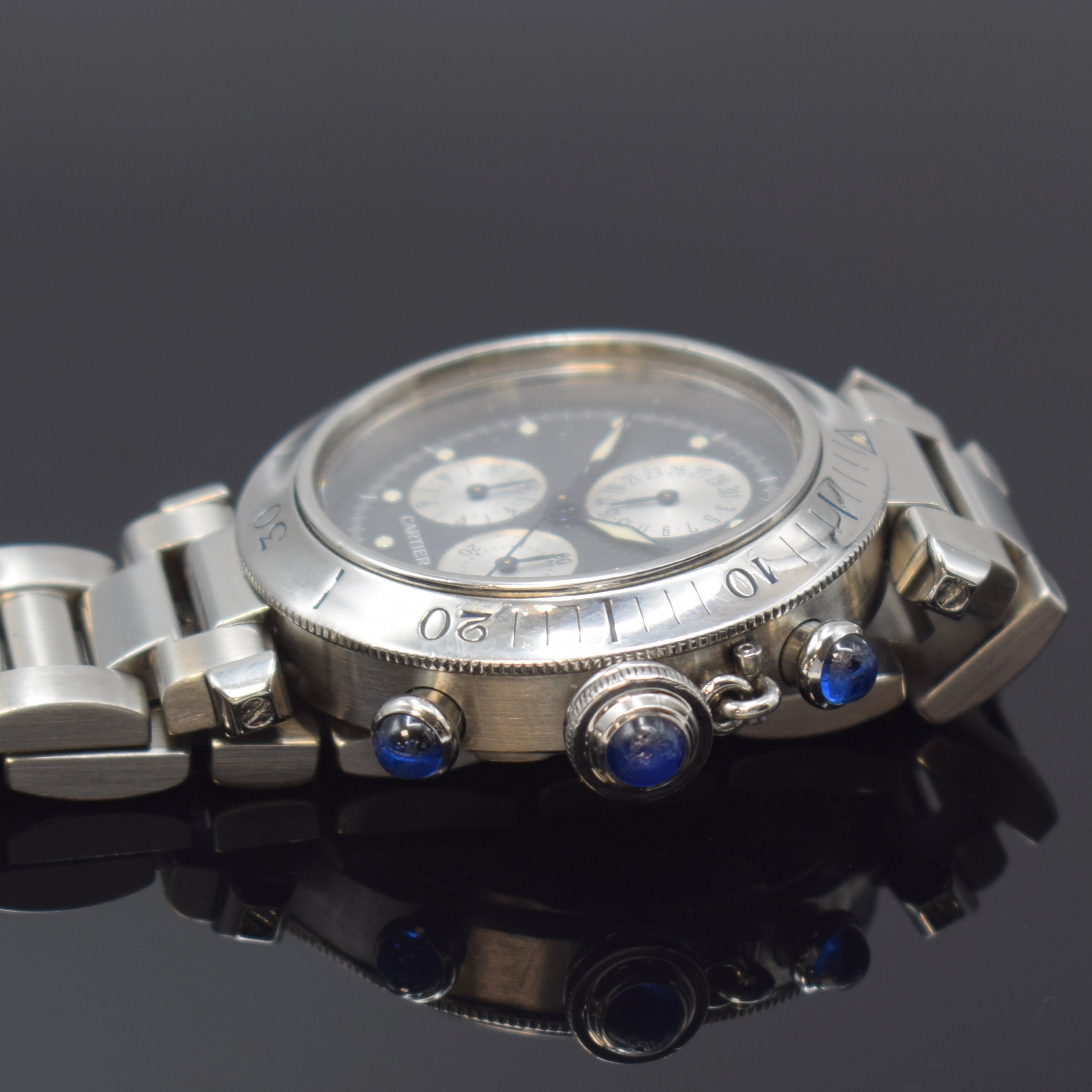 Detail c: CARTIER Pasha Armbandchronograph Referenz 1352, Schweiz um 1999, Edelstahlgeh. inkl. Gliederband m. dopp. Faltschl., Boden 8-fach verschr., Krone ...