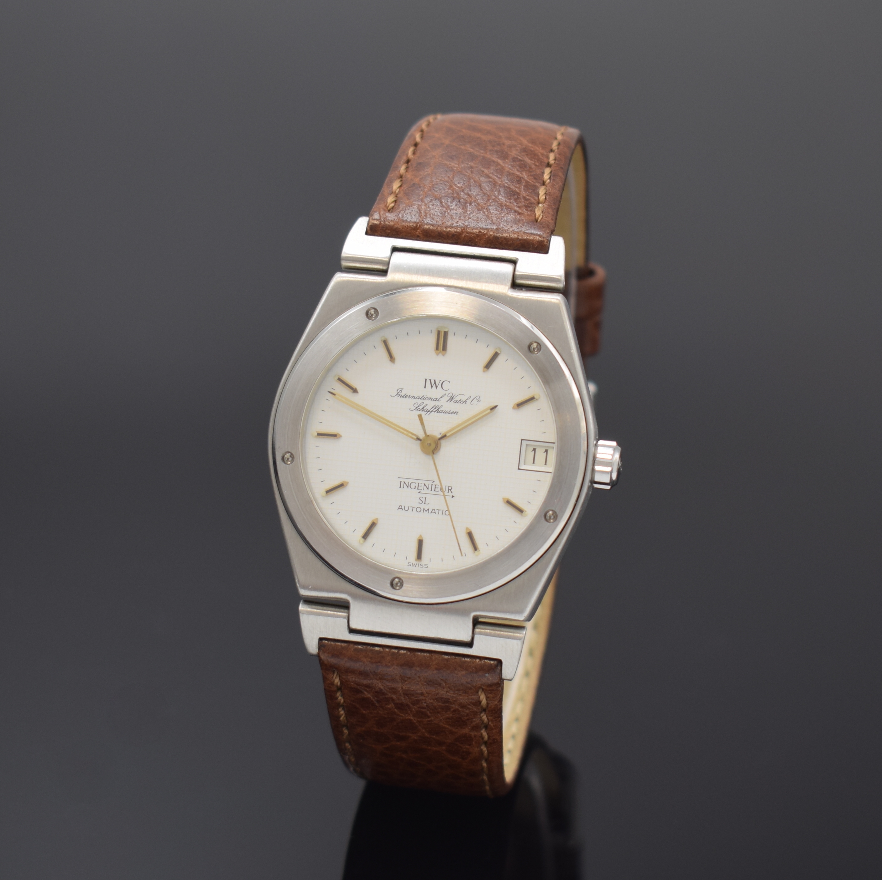 IWC Ingenieur SL Herrenarmbanduhr in Stahl Referenz 3505, Schweiz 1980er Jahre, Automatik, satin. Geh., Boden und Krone verschr., verg. ...