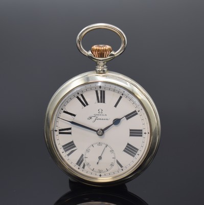 Image OMEGA / F. JENSEN offene Herrentaschenuhr, Schweiz um 1910, Nickelgeh., Emailzifferbl. ...