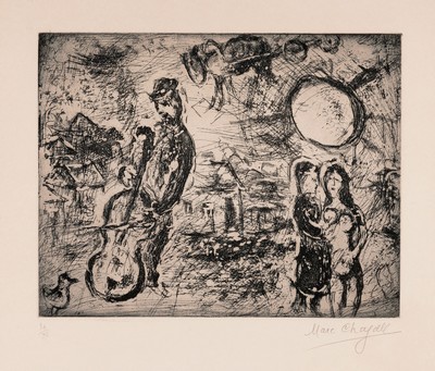 Image 26833724 - Marc Chagall,1887-1985, Le violoncelliste du village, 1967, Radierung, Aquatinta, ...