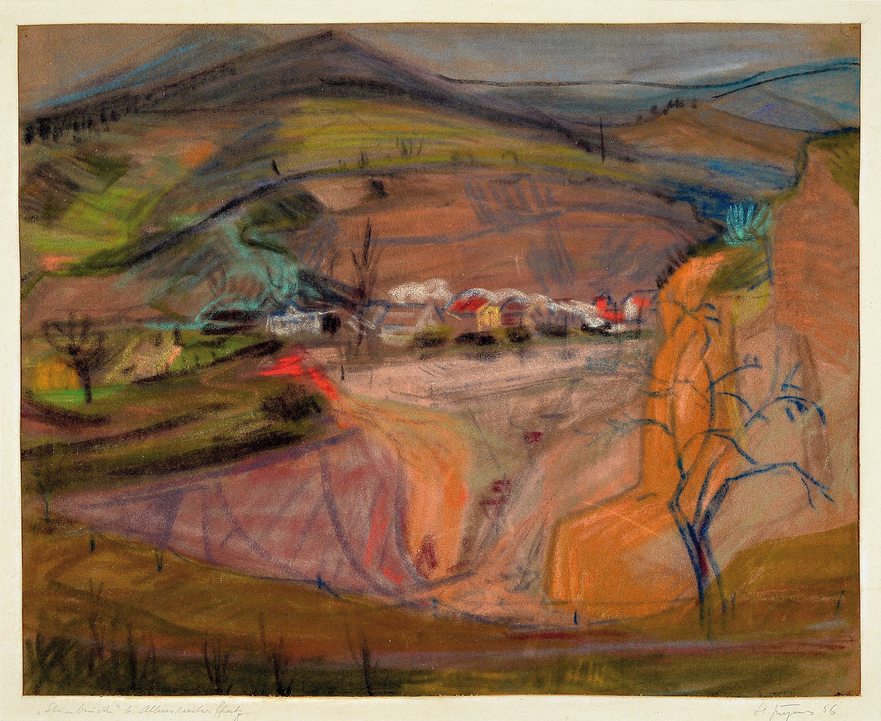 Hermann Jürgens, 1914 Heidelberg-1967 Godramstein, "Steinbruch bei Albersweiler" so auf PP bezeichnet, Pastell auf Papier, signiert und ...