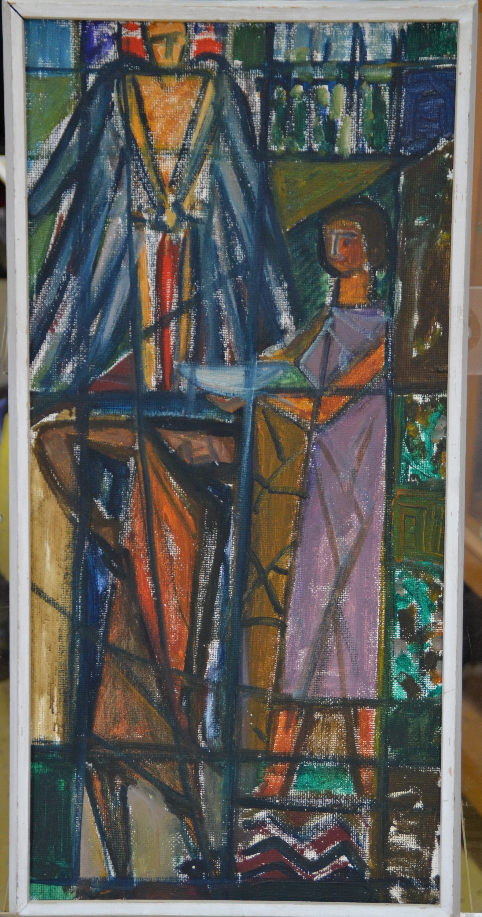 Detail b: Hermann Jürgens, 1914 Heidelberg-1967 Godramstein, 3 Entwürfe für sakrale Glasmalereien, je Öl/Platte, späte 1940er/50er-Jahre, 2x ungerahmt ...