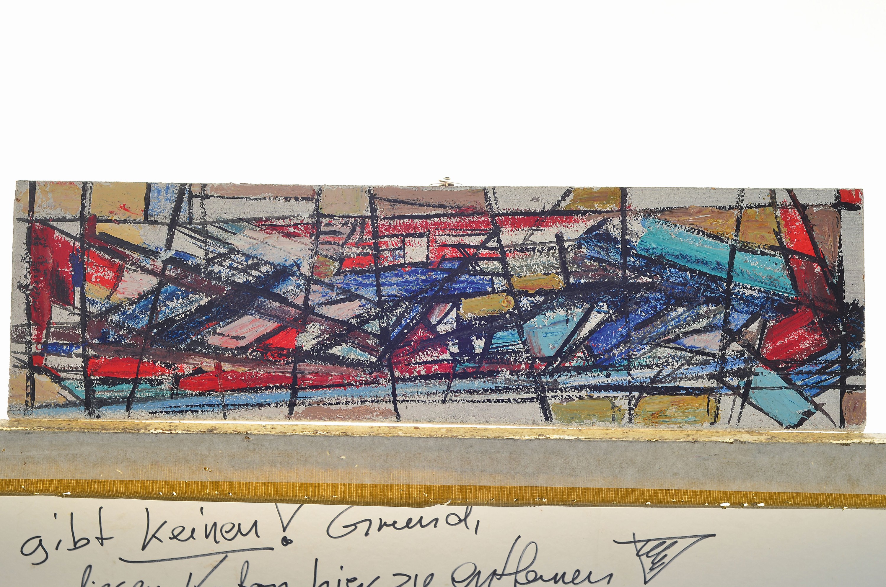 Detail l: Hermann Jürgens, 1914 Heidelberg-1967 Godramstein, 3 Entwürfe für sakrale Glasmalereien, je Öl/Platte, späte 1940er/50er-Jahre, 2x ungerahmt ...