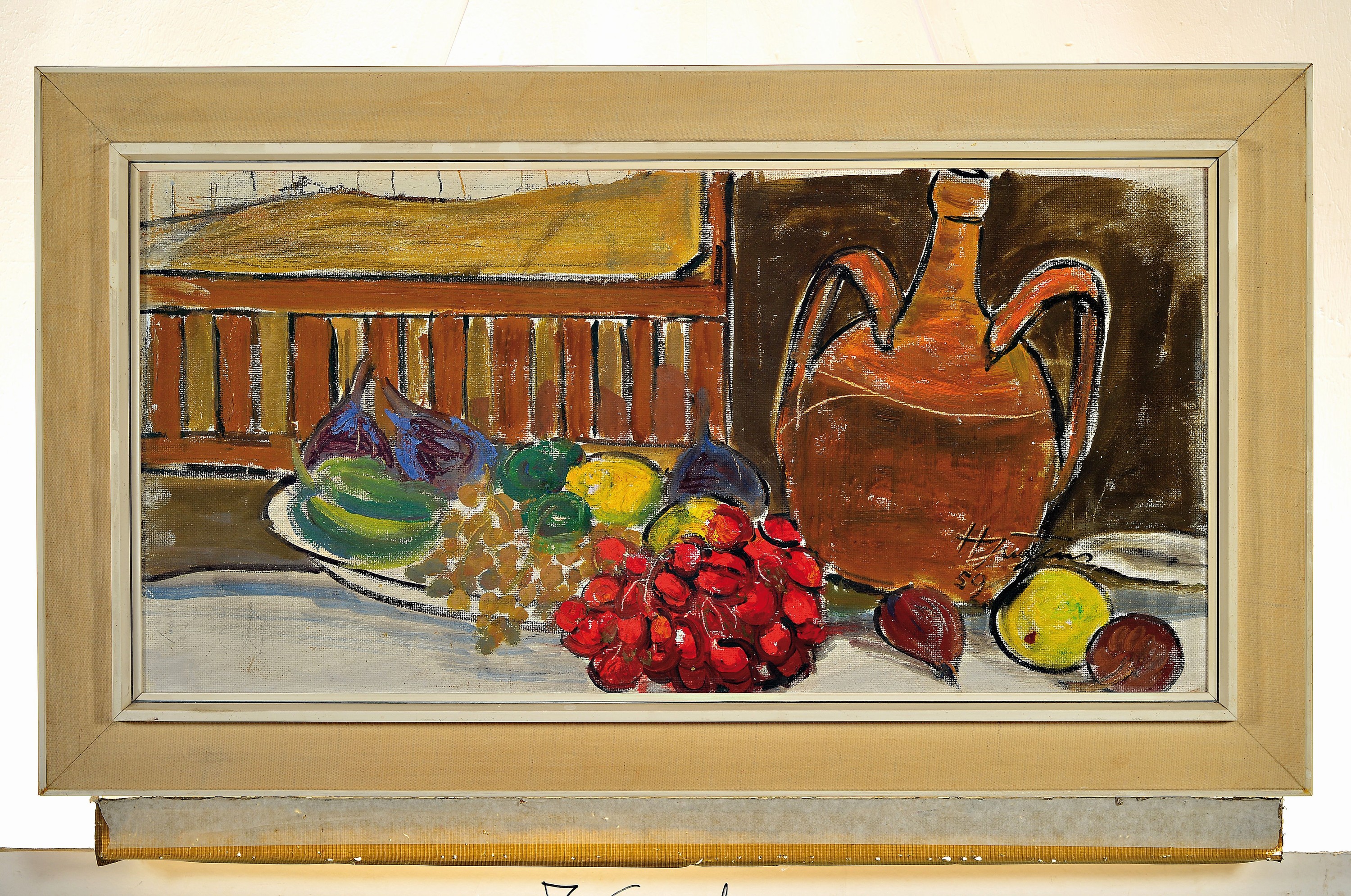 Detail k: Hermann Jürgens, 1914 Heidelberg-1967 Godramstein, "mediterranes Stillleben No. 6" so verso bezeichnet, 1959, signiert und datiert, verso ...
